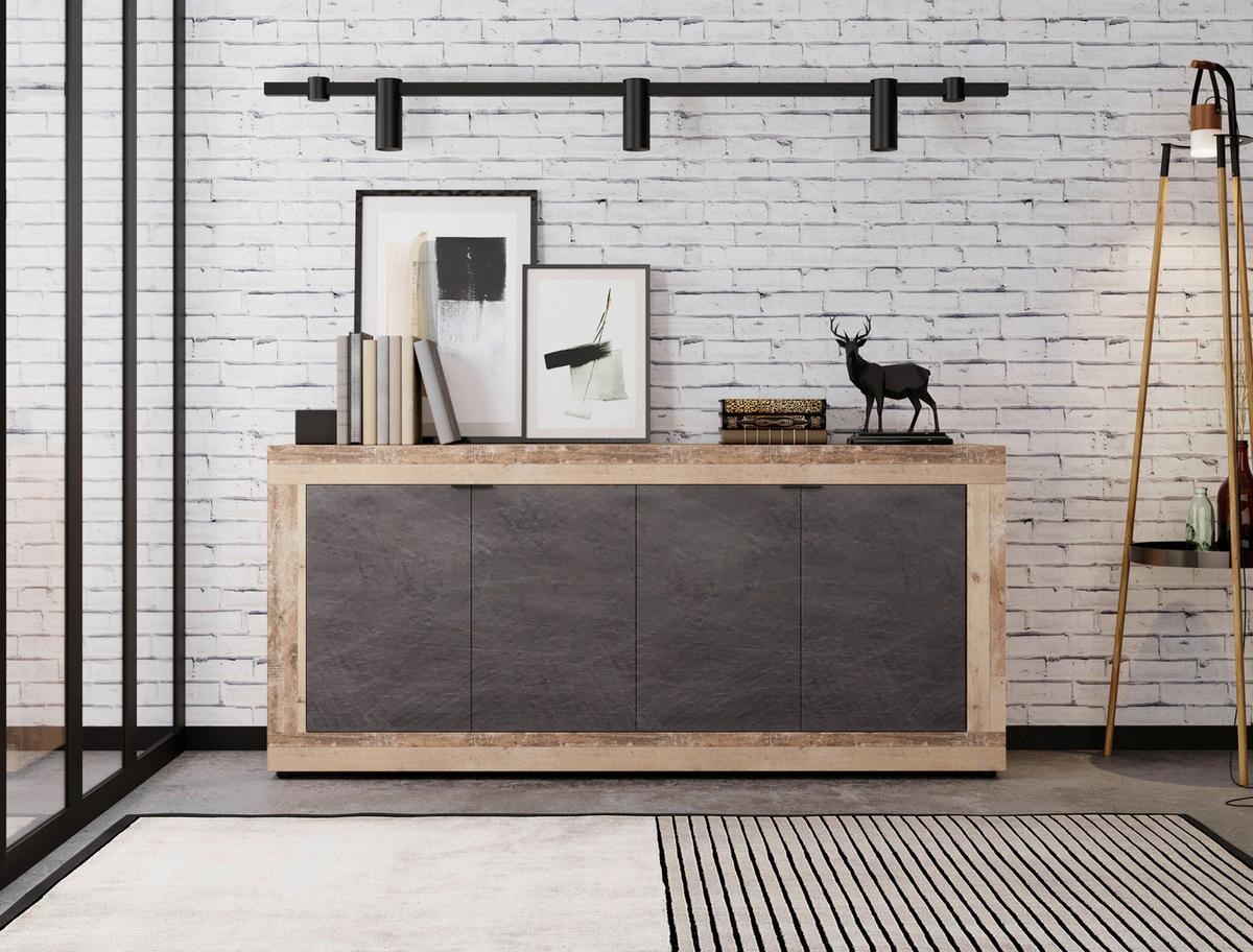 Kommode 180cm Lunea Graphitfarben - Alteiche/Schwarz, Design, Holzwerkstoff (180/86/42cm) - MID.YOU