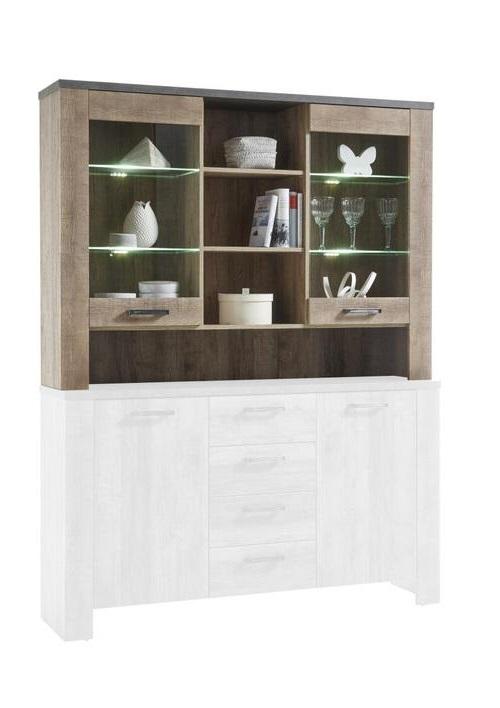 Kommodenaufsatz B: 148 cm Edmonton, Samdal Eiche Dekor - Eichefarben/Anthrazit, Basics, Glas/Holzwerkstoff (148/107/38cm) - MID.YOU