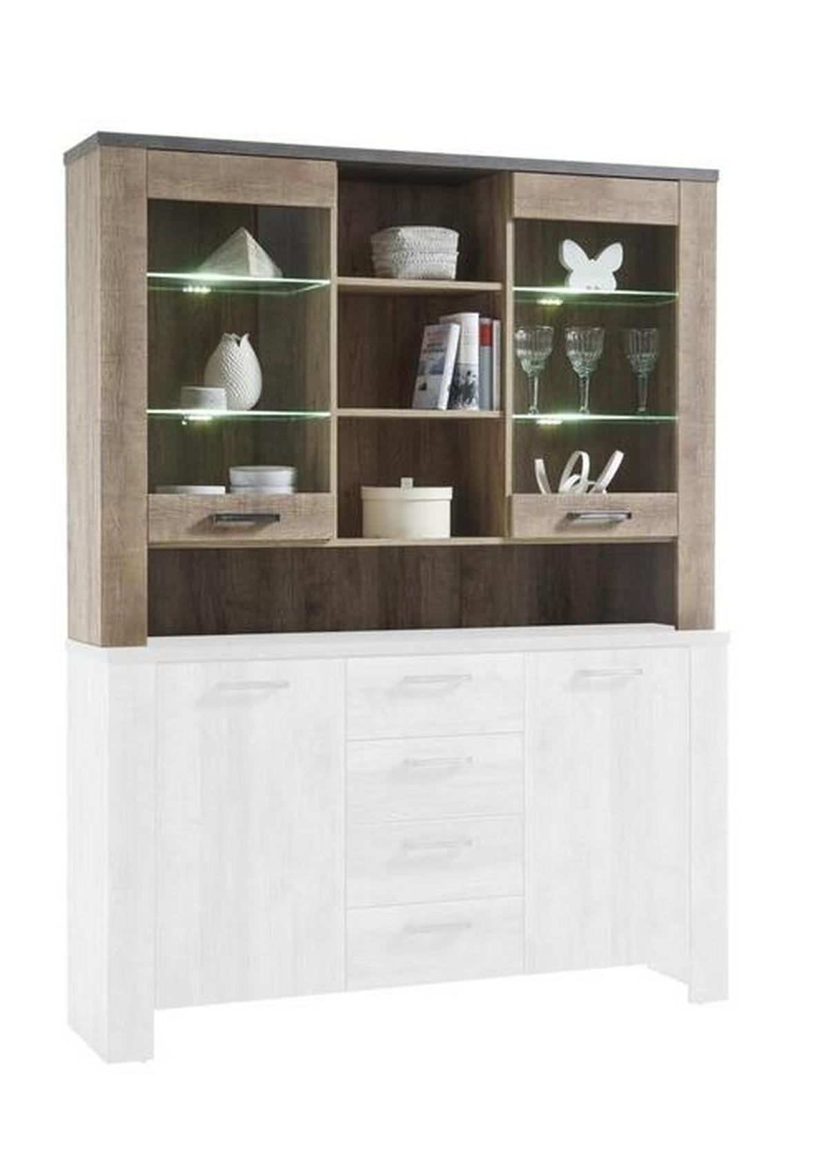 Kommodenaufsatz B: 148 cm Edmonton, Samdal Eiche Dekor - Eichefarben/Anthrazit, Basics, Glas/Holzwerkstoff (148/107/38cm) - MID.YOU