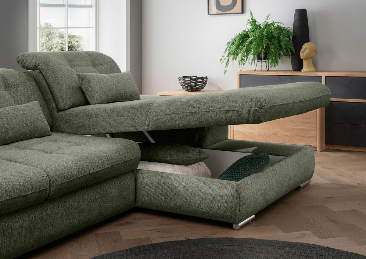 Ecksofa Rigatti, Grün S: 314x184 cm - Chromfarben/Grün, MODERN, Textil (314/184cm) - Livetastic
