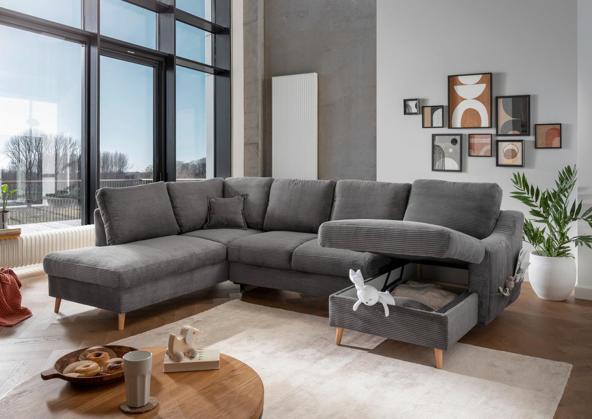 Wohnlandschaft Valentina - Naturfarben/Grau, KONVENTIONELL, Textil (200/301/150cm) - P & B