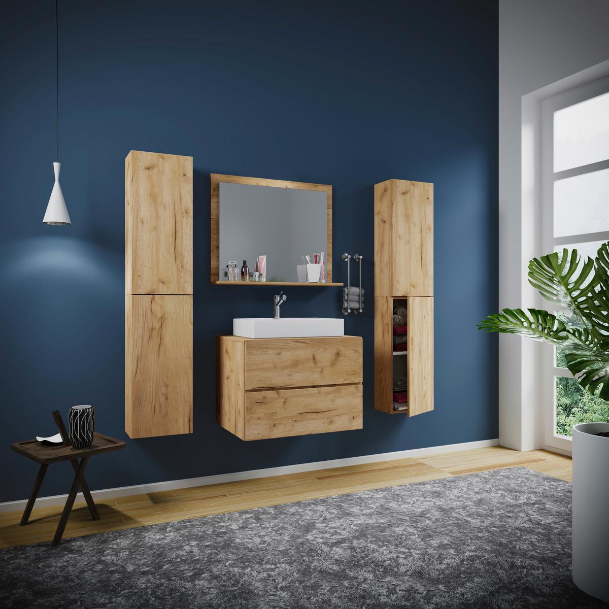 Badezimmer Lendas5-teilig Honigeicheb:147 - Honigeiche/Weiß, MODERN, Glas/Keramik (147cm) - MID.YOU