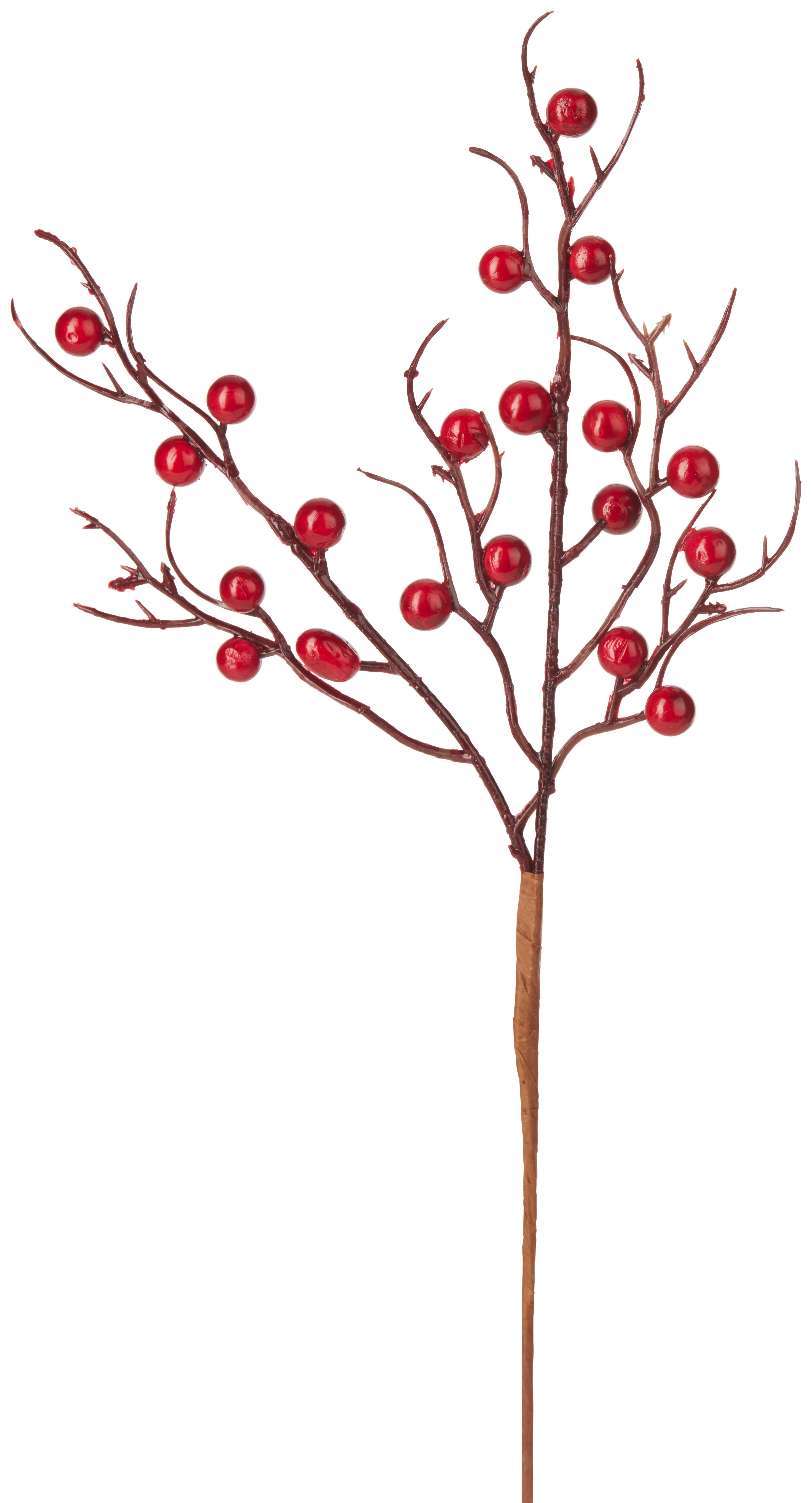 Weihnachtsdeko Beerenzweig Kunststoff H: 47cm - Rot/Braun, MODERN, Kunststoff (47cm)
