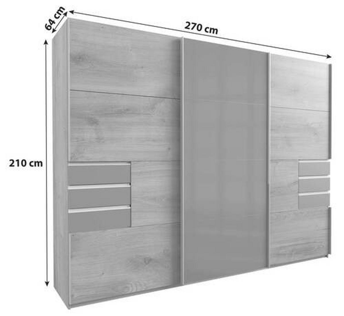 Schwebetürenschrank 270cm Saigon Graphit/Schwarz - Graphitfarben/Schwarz, KONVENTIONELL, Glas/Holzwerkstoff (270/210/64cm) - MID.YOU