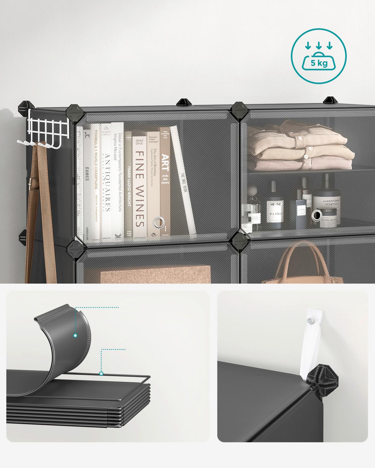 Schuhregal Schwarz/transparent B: 83 Cm - Transparent/Schwarz, Basics, Kunststoff/Metall (83/156/32cm)