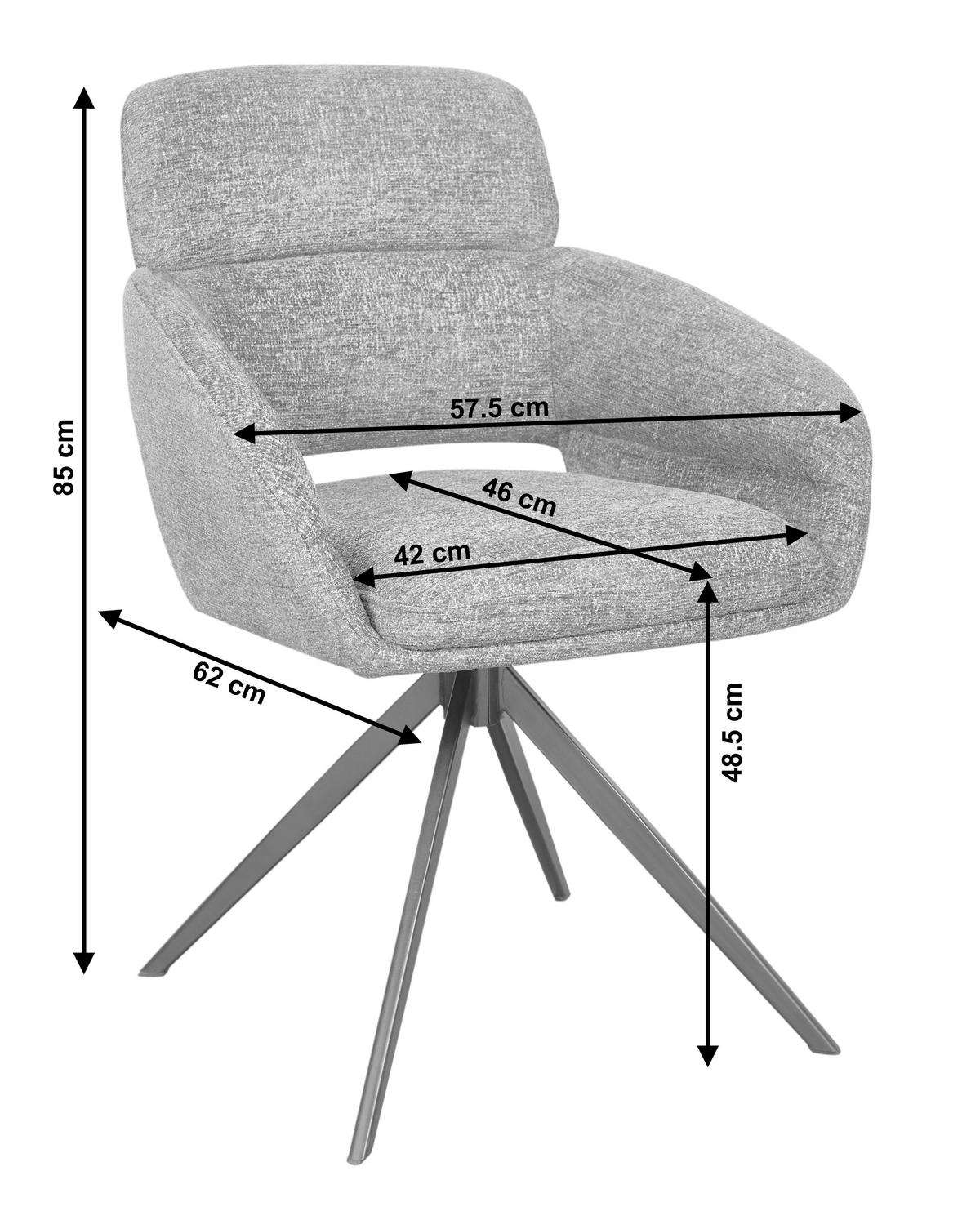 Armlehnstuhl Lyon Grau B: 57,5 cm - Schwarz/Grau, MODERN, Textil/Metall (57,5/85/61cm) - Livetastic
