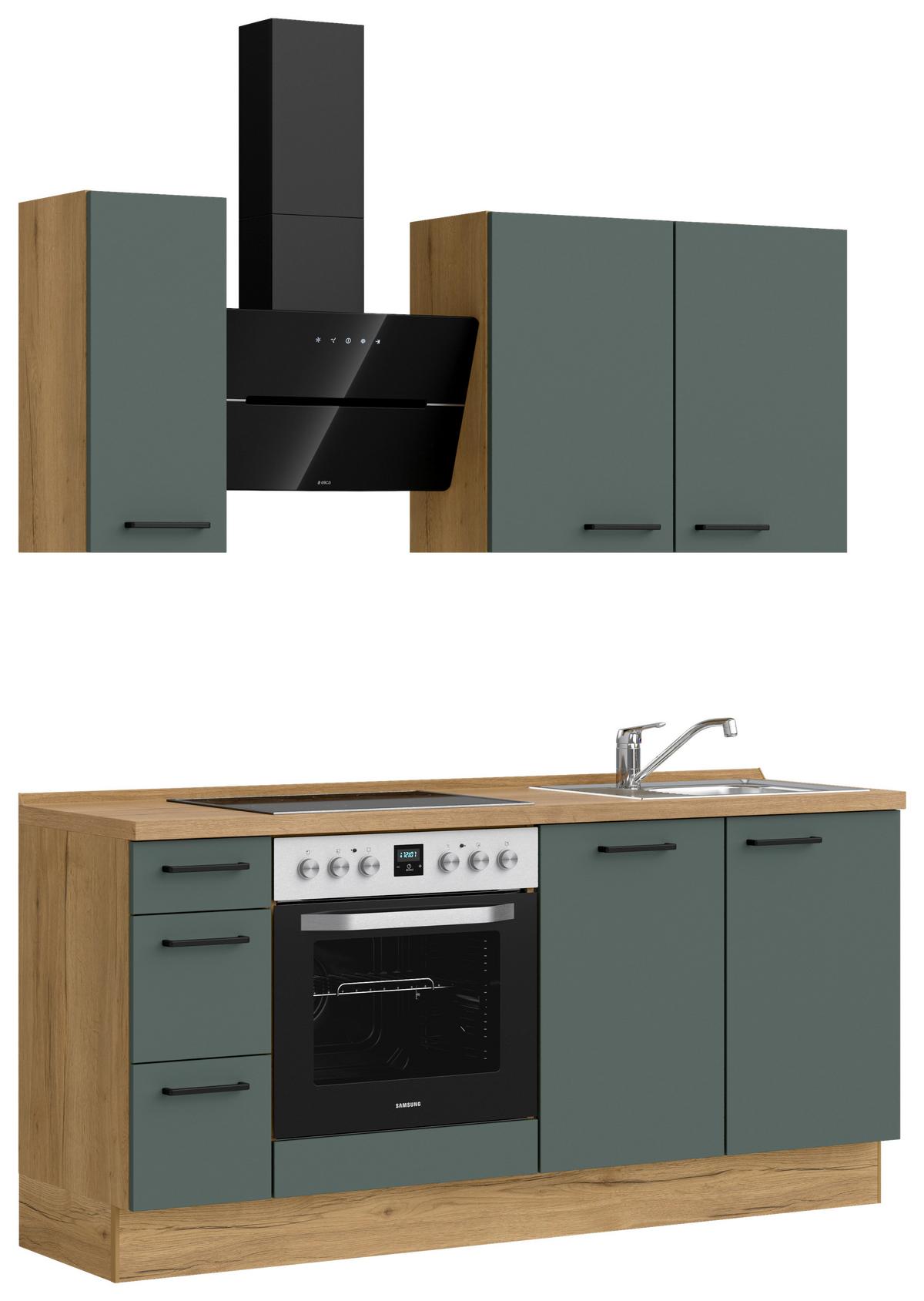 Küchenleerblock Easytouch High-Line, H1 Links - Dunkelgrün/Eichefarben, MODERN, Holzwerkstoff (180cm) - Nobilia