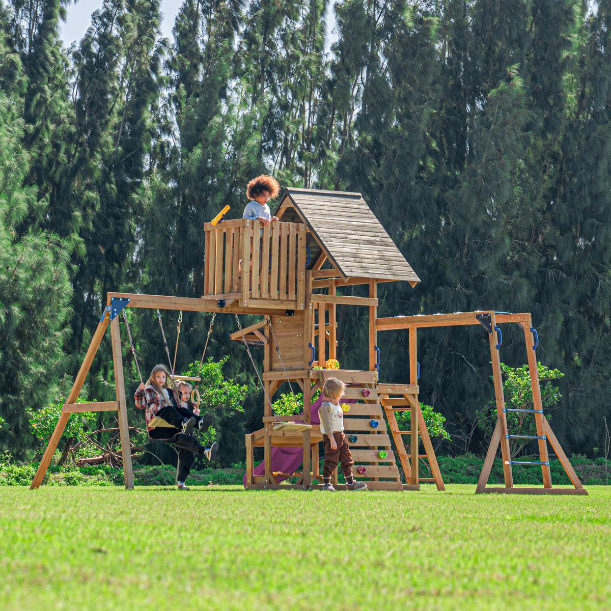 Spielturm mit Rutsche Lila - Anthrazit/Lila, Basics, Holz/Kunststoff (482/500/338cm) - Ambia Garden