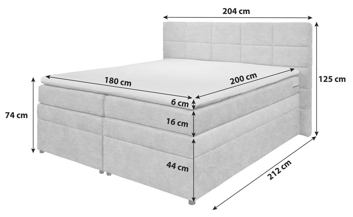 Boxspringbett Mit Topper & Bettkasten 180x200 Tacoma 3 - Silberfarben, KONVENTIONELL, Kunststoff/Textil (180/200cm) - MID.YOU