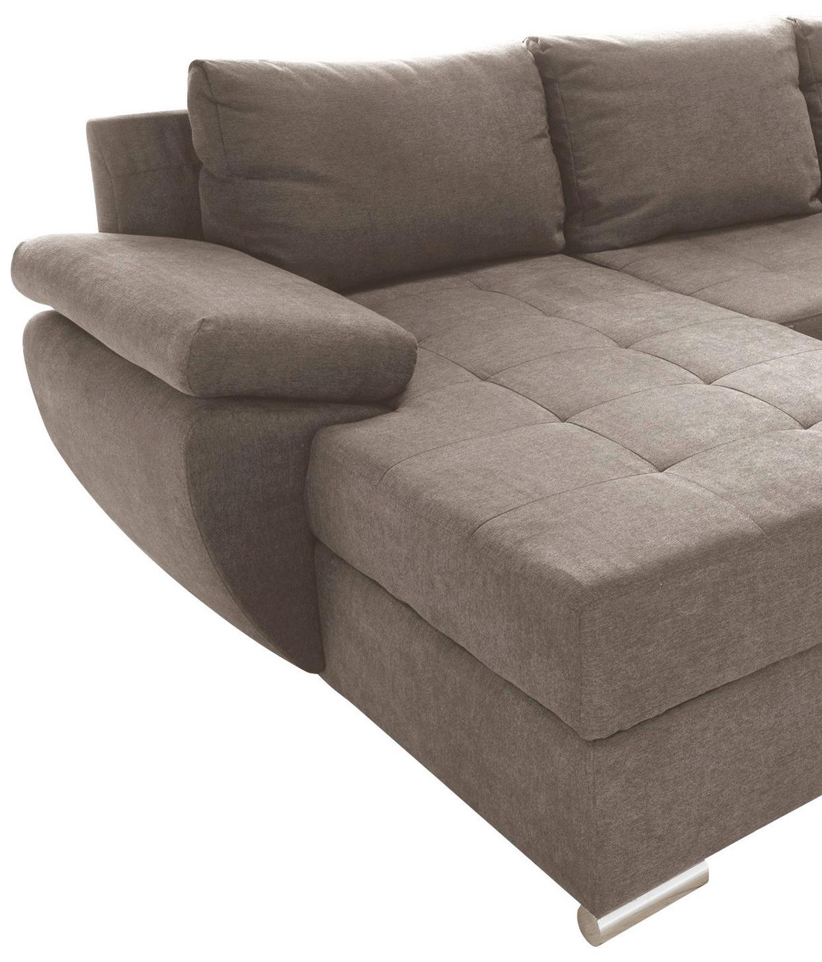 Wohnlandschaft Terana Mit Schlaffunktion, Taupe - Taupe/Chromfarben, KONVENTIONELL, Textil (157/305/219cm) - Livetastic