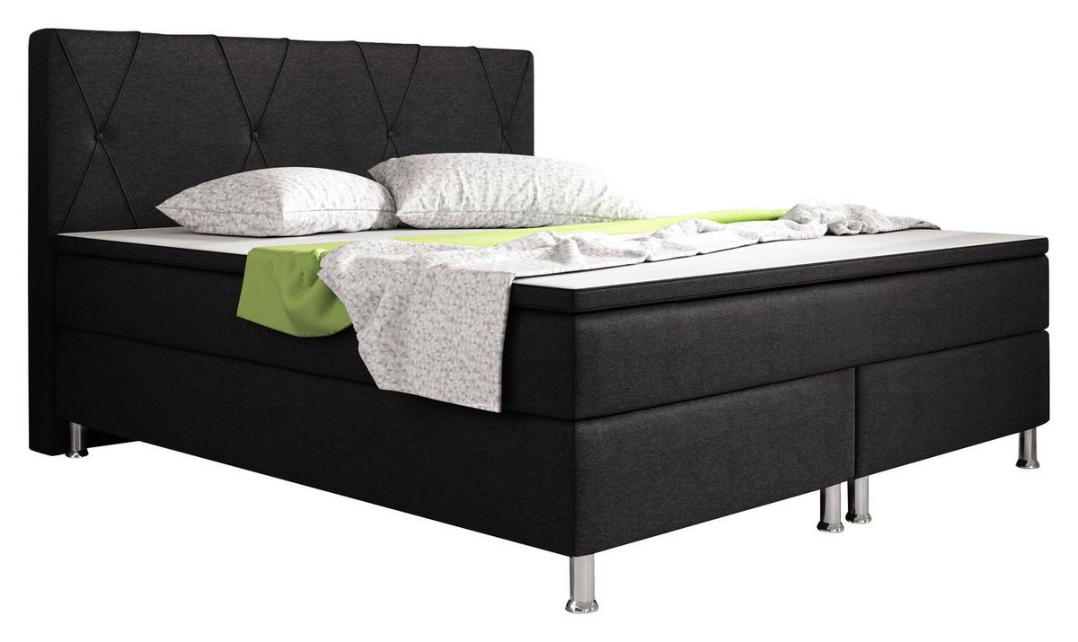 Boxspringbett Mit Topper 180x200 Cm Boston - Silberfarben/Schwarz, KONVENTIONELL, Textil (180/200cm) - MID.YOU