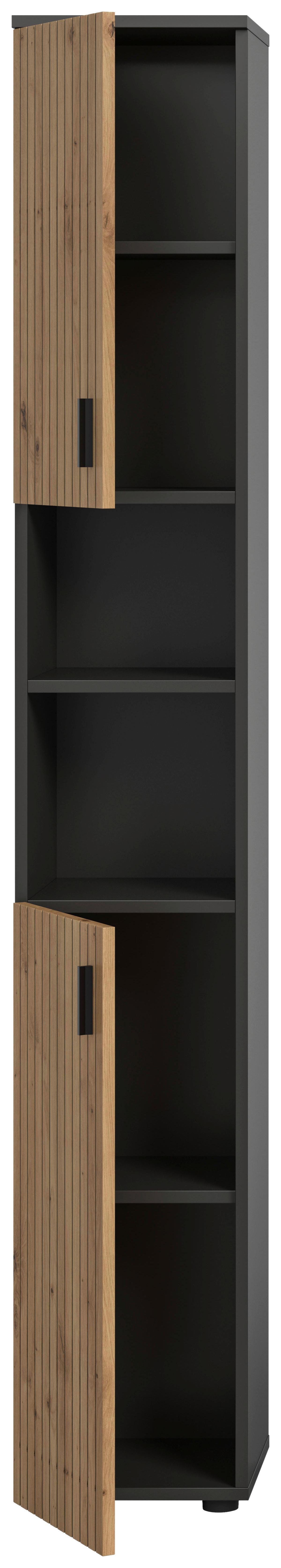 Hochschrank Mone Eiche Dekor B: 30cm - Schwarz/Eiche Artisan, Basics, Holzwerkstoff (30/192/30cm) - MID.YOU