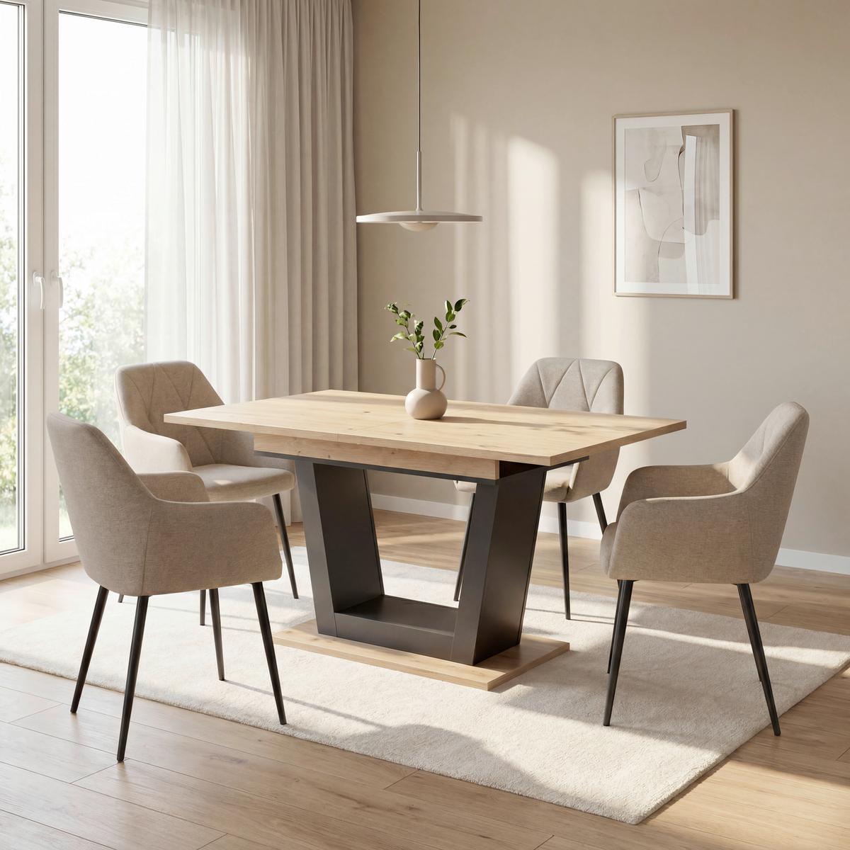 Esstisch ausziehbar Carlos 160-200x90 cm Schwarz - Schwarz/Eiche Artisan, KONVENTIONELL, Holzwerkstoff (160-200/90/77,3cm)