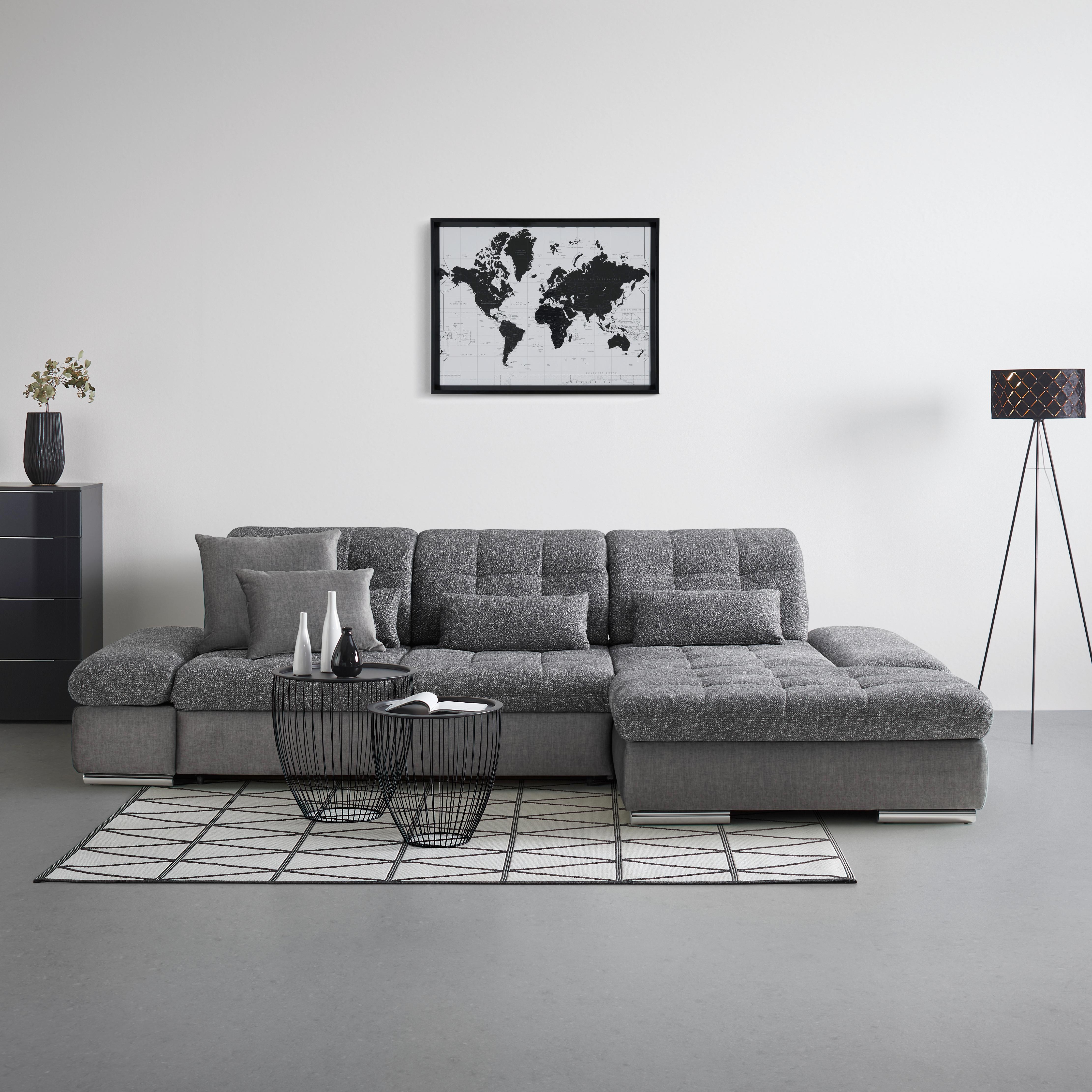 Rohová sedačka SANFINO, pravá, grafitová / šedá - šedá/barvy grafitu, Konvenční, kov/dřevo (305/79-96/199cm) - Premium Living