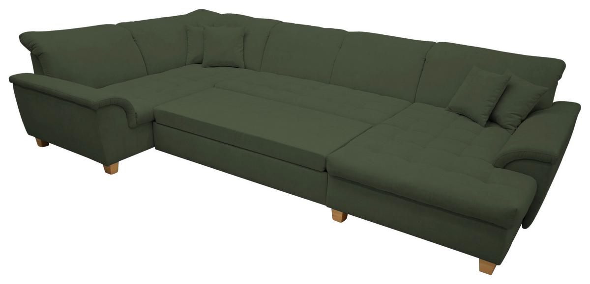 Wohnlandschaft Franzi Mit Schlaffunktion Grün - Eichefarben/Grün, KONVENTIONELL, Textil (214/352/170cm) - MID.YOU