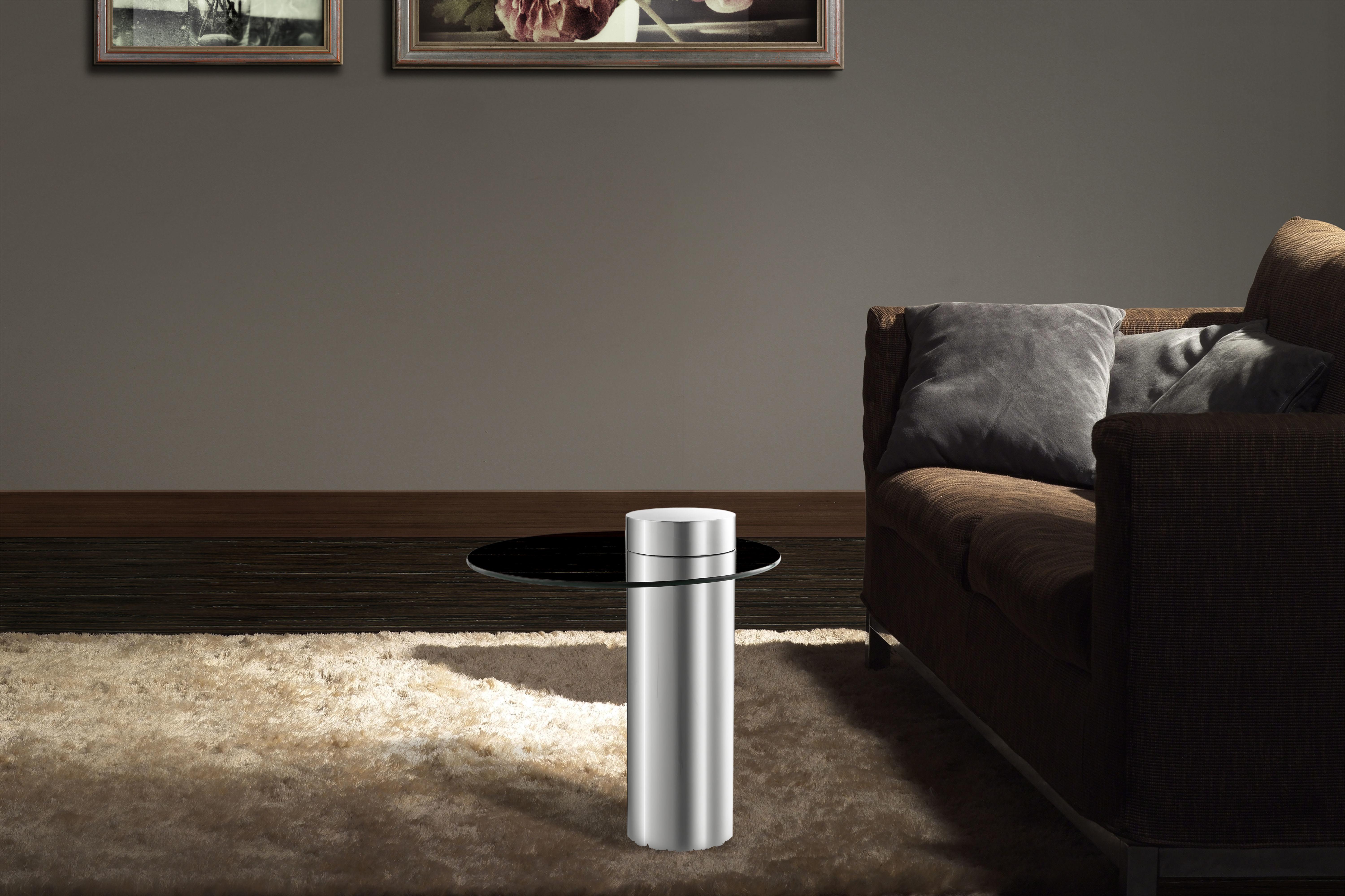 Beistelltisch mit Glasplatte Rund Ontario, Grau/Silber - Silberfarben/Grau, MODERN, Glas/Metall (46/46/52cm) - Kayoom