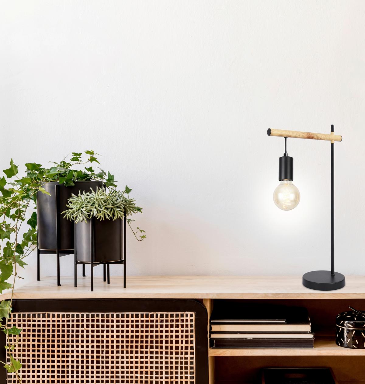 Tischleuchte 41-80042 - Schwarz/Kieferfarben, Natur, Metall (15/28/55cm)