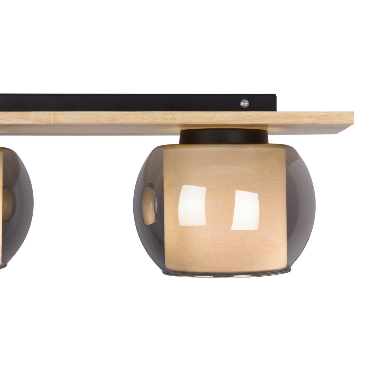 Pendelleuchte Kautschukholz - Schwarz/Naturfarben, Design, Glas/Holz (90/18/120cm) - Näve