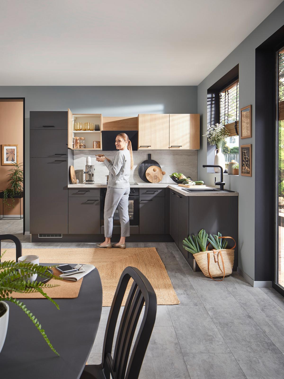 Eckküche Pn80/100 - Eichefarben/Beige, Trend, Holzwerkstoff (275/175cm) - Pino