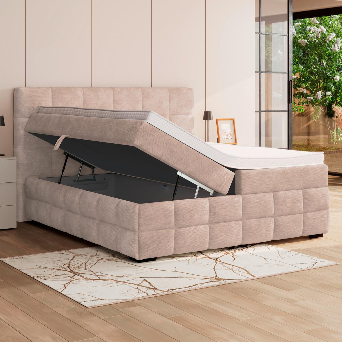 Čalouněná postel VEGA 180x200 cm, krémová - černá/béžová, Trend, dřevo/textil (180/200cm)