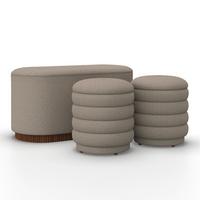 Lavice NINA s úl.prostorem, s 2 taburety, béžové buklé - přírodní barvy/béžová, Moderní, dřevo/kompozitní dřevo - Bessagi Home
