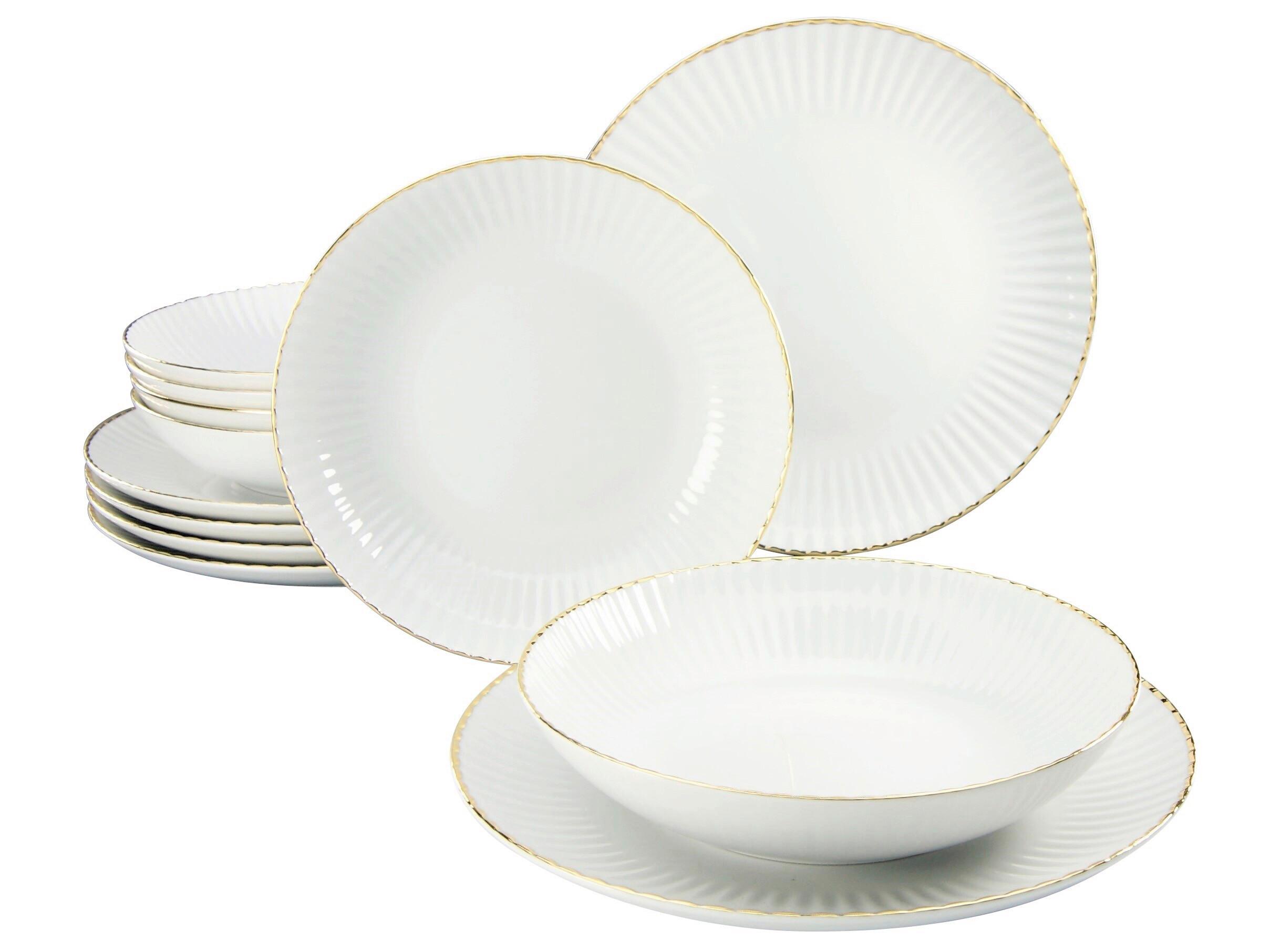 TAFELSERVICE Allegra Goldfarben/Weiß 12-tlg - Goldfarben/Weiß, Basics, Keramik - Creatable