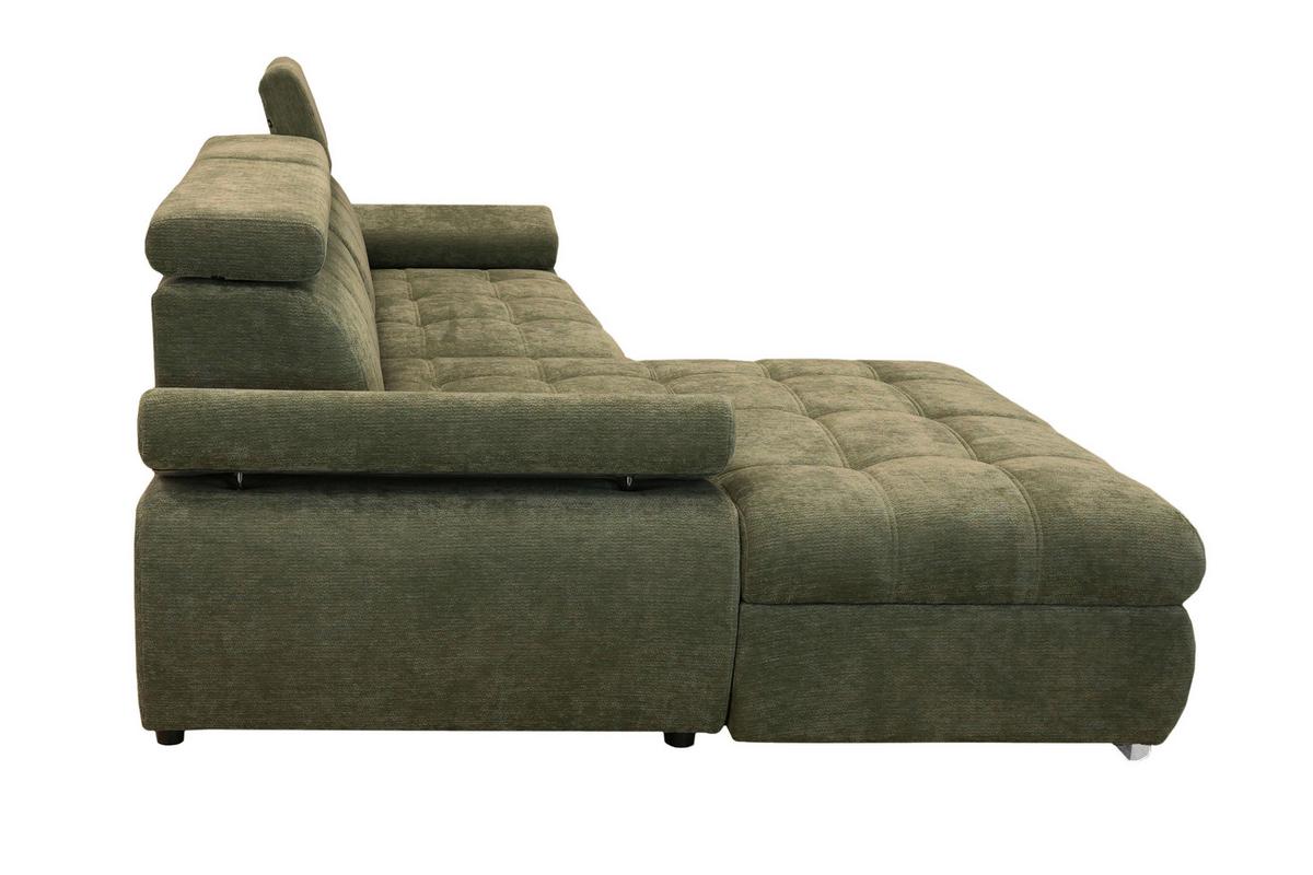 Rohová sedačka VEGAS, levá, lesní zelená žinylka - barvy stříbra/lesní zelená, Design, dřevo/textil (173/294cm)