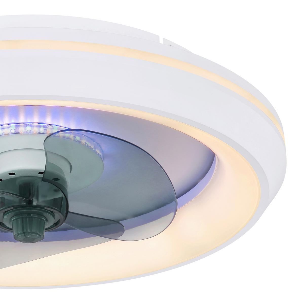 Deckenventilator Opal/weiß Led-Leuchte Fernbedienung - Opal/Weiß, Basics, Kunststoff/Metall (45/13cm) - Globo