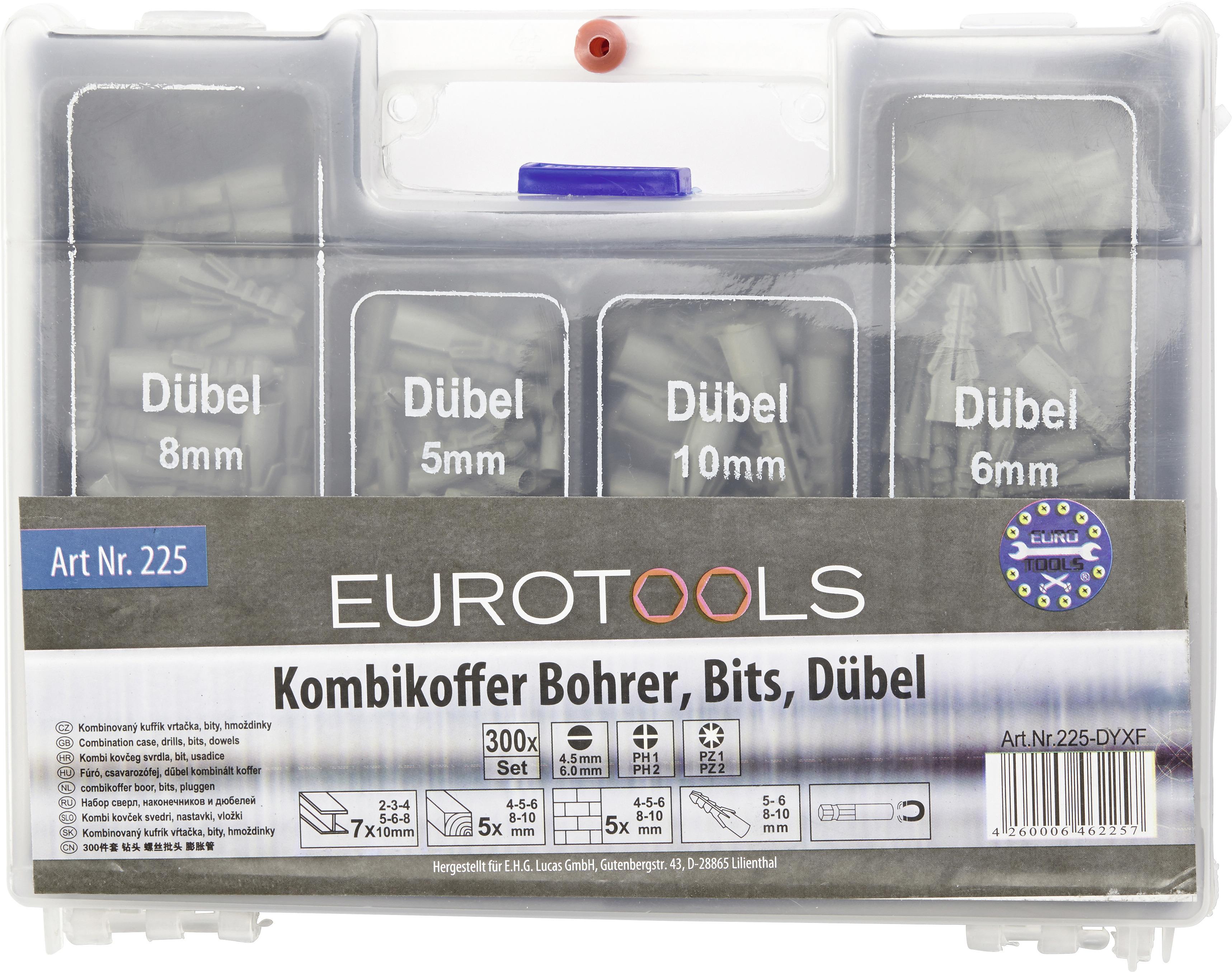 Bit-Bohrer-Dübel-Kofferset Kombikoffer, 300-teilig - Silberfarben, KONVENTIONELL, Kunststoff/Metall