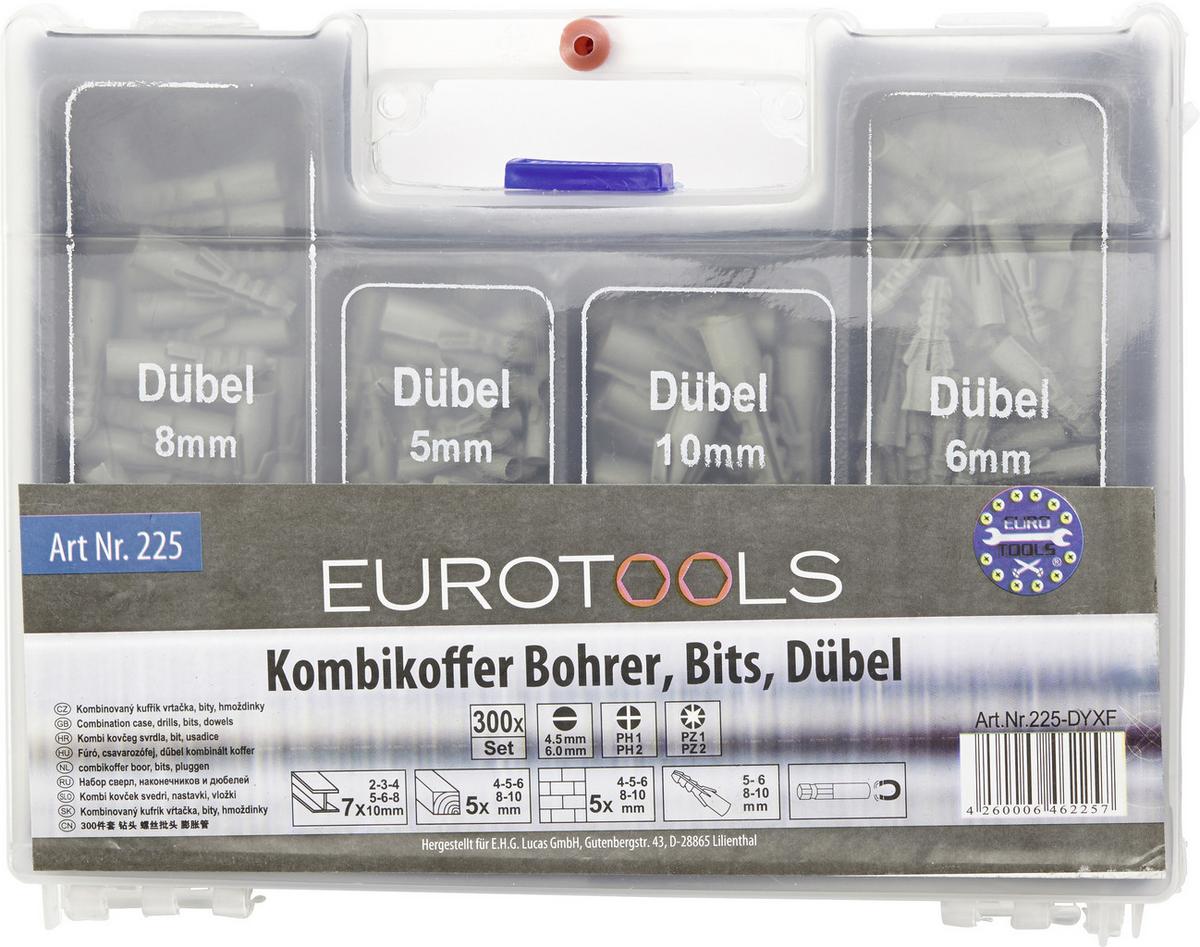 Bit-Bohrer-Dübel-Kofferset Kombikoffer, 300--Teilig. - Silberfarben, KONVENTIONELL, Kunststoff/Metall
