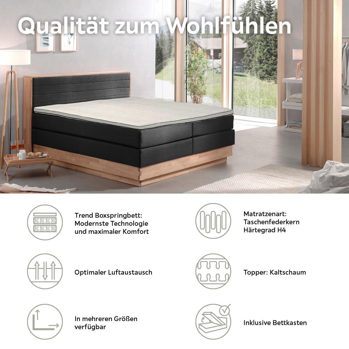 Boxspringbett Mit Topper & Bettkasten 160x200 Moneta - Eichefarben/Dunkelgrau, MODERN, Holz/Textil (160/200cm) - MID.YOU