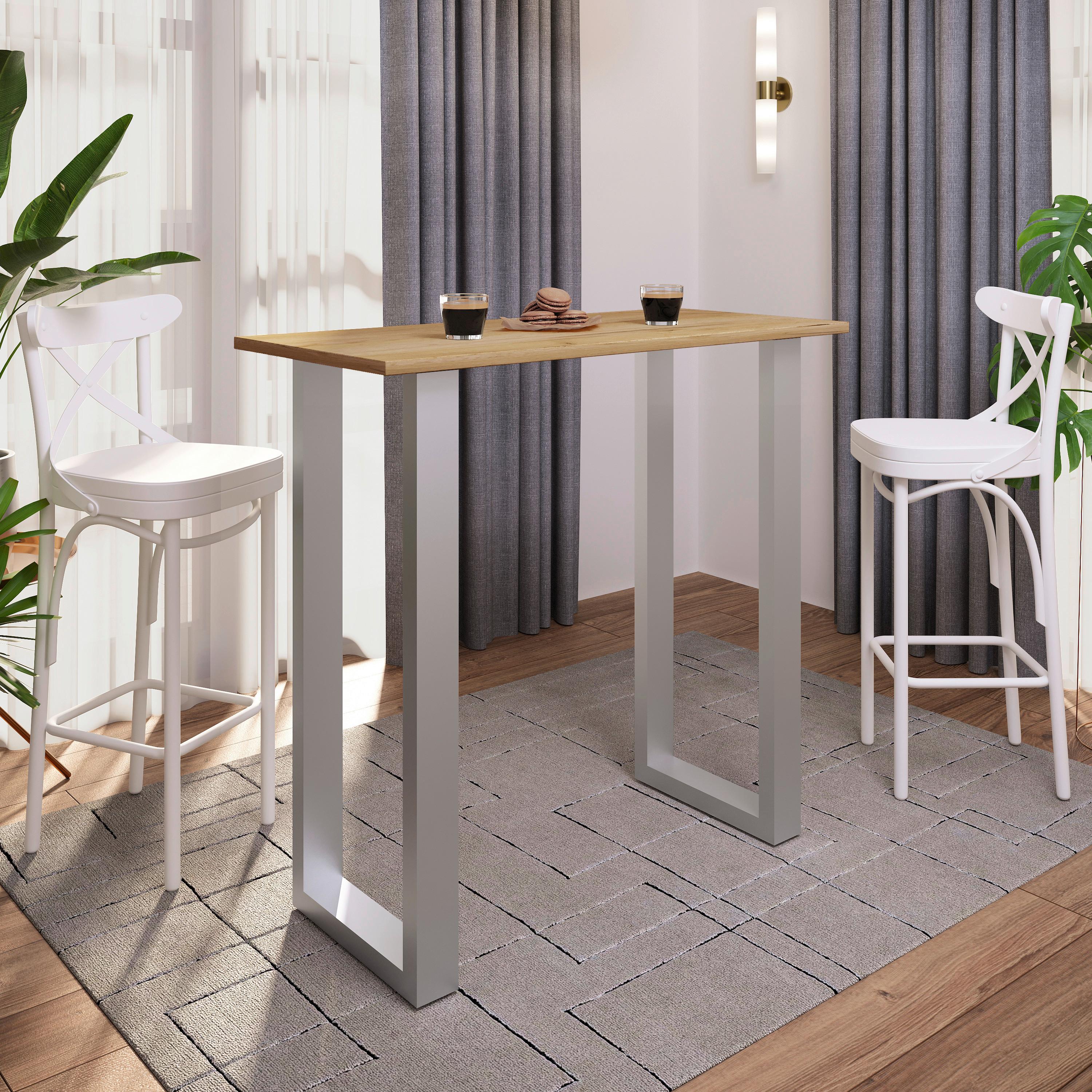 Bartisch Xona B 110x50 - Honigeiche/Silberfarben, KONVENTIONELL, Holzwerkstoff/Metall (110/102/50cm)
