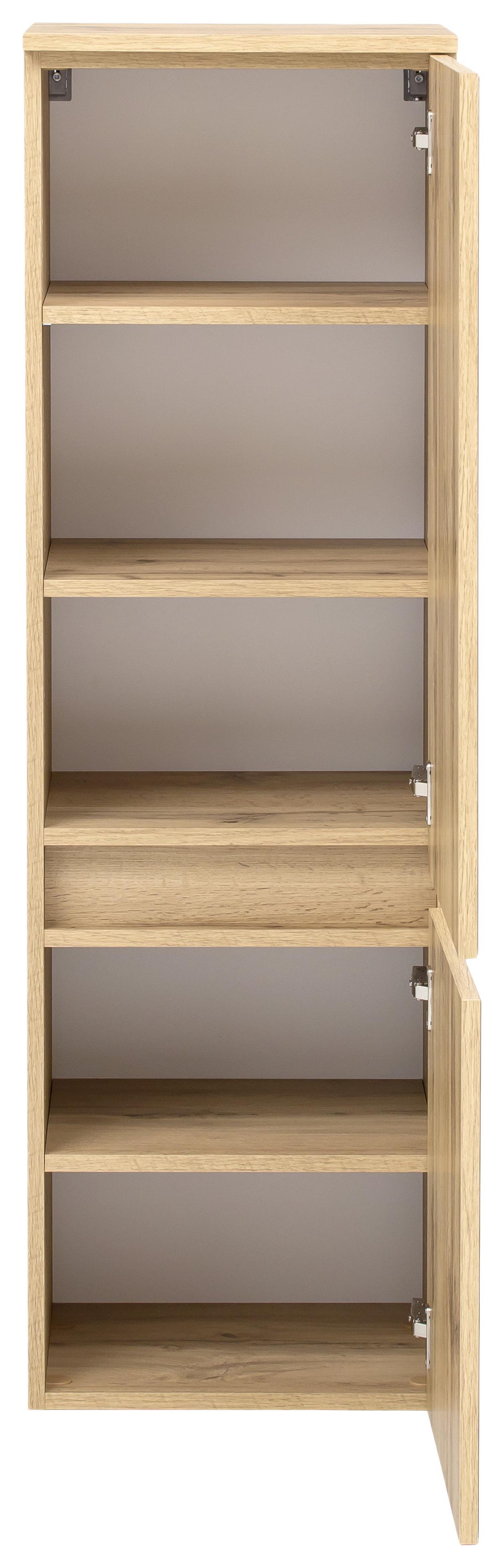 Midischrank Mit Türdämpfung Helsinki 40cm Weiß/eiche Dekor - Eichefarben/Silberfarben, KONVENTIONELL, Glas/Holzwerkstoff (40/130/35cm) - Held