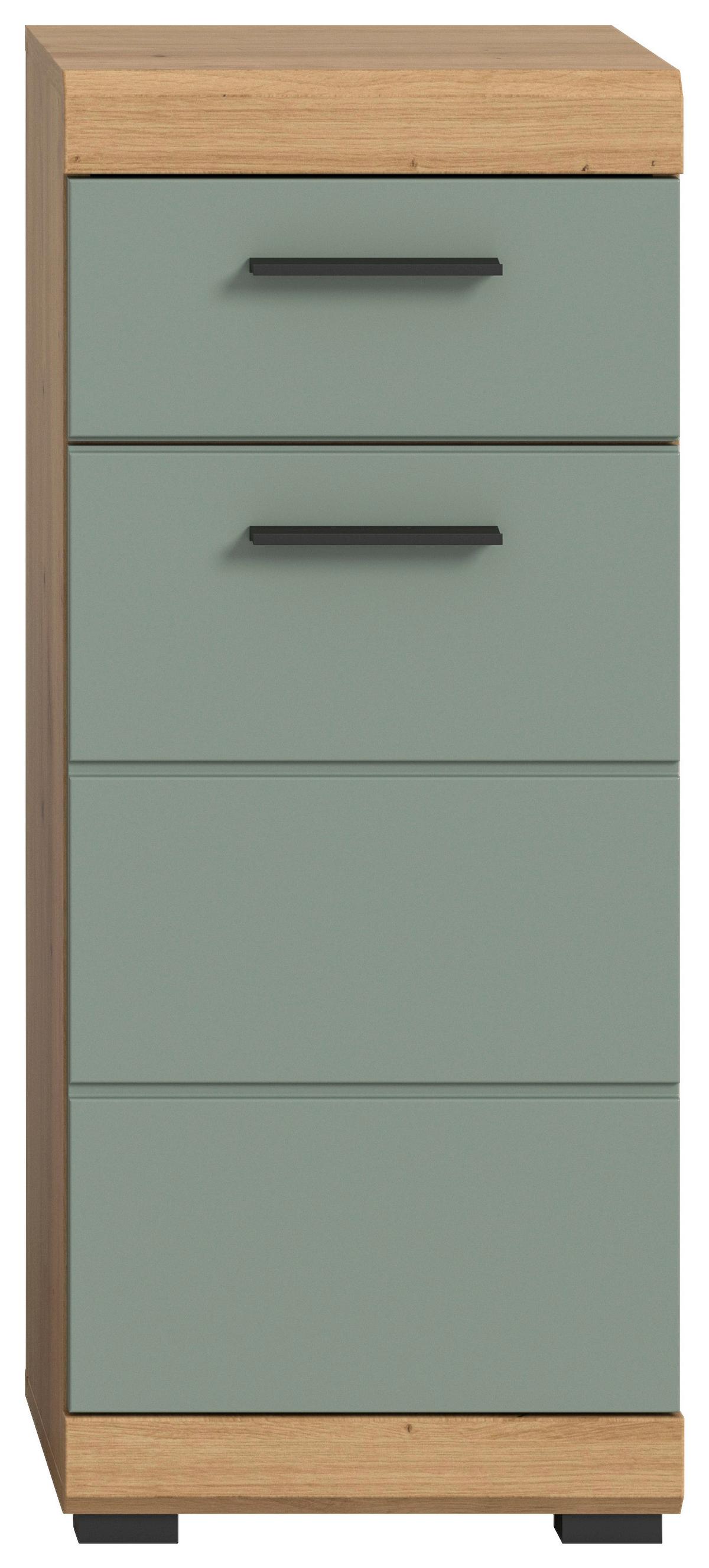 Midischrank Scout Eiche Artisan Dekor Salbeigrün - Salbeigrün/Schwarz, MODERN, Holzwerkstoff (37/88/31cm) - MID.YOU