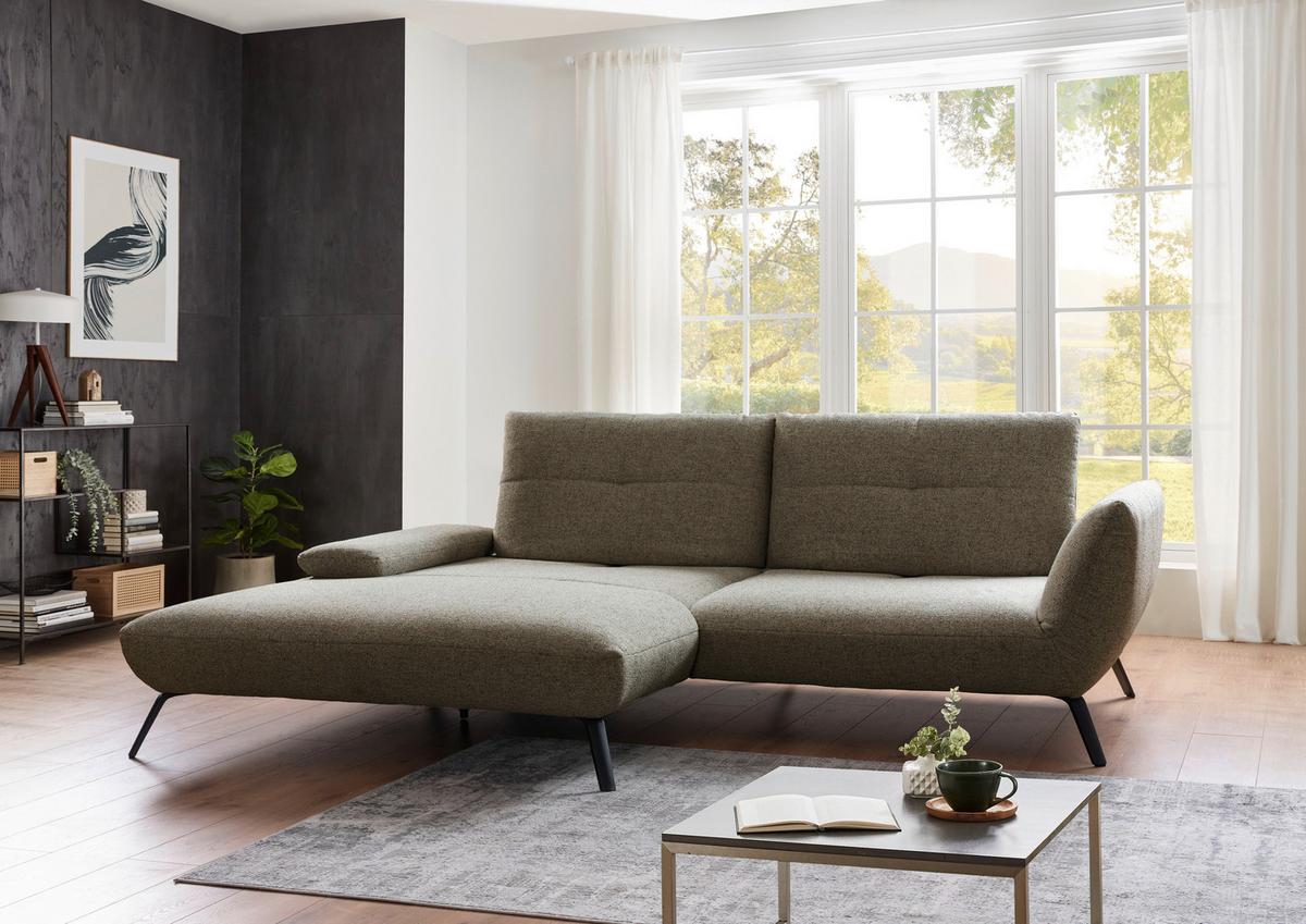 Ecksofa Dover erweiterbar Olivgrün 273x191-207 cm - Schwarz/Olivgrün, Trend, Holzwerkstoff/Textil (273/191-207cm)