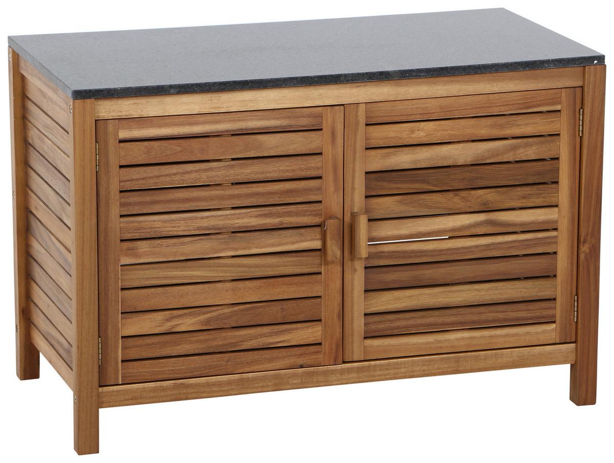 Outdoorküche L19600 - Schwarz/Akaziefarben, MODERN, Holz/Stein (100/67/50cm) - Siena Garden