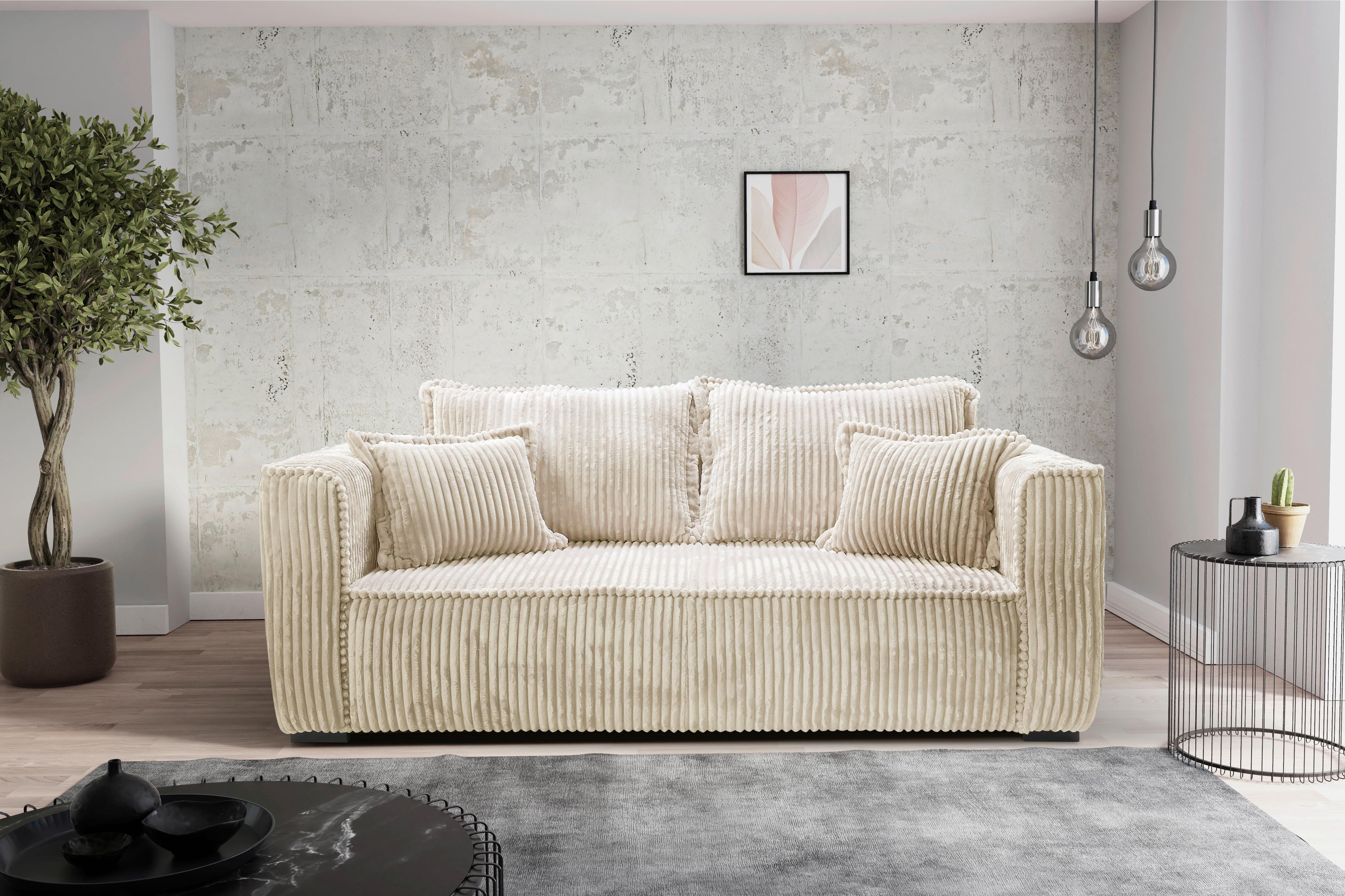 Sofa Modena inkl. Kissen Creme, B: 223 cm - Creme/Schwarz, Design, Textil (223/95/121cm) - MID.YOU