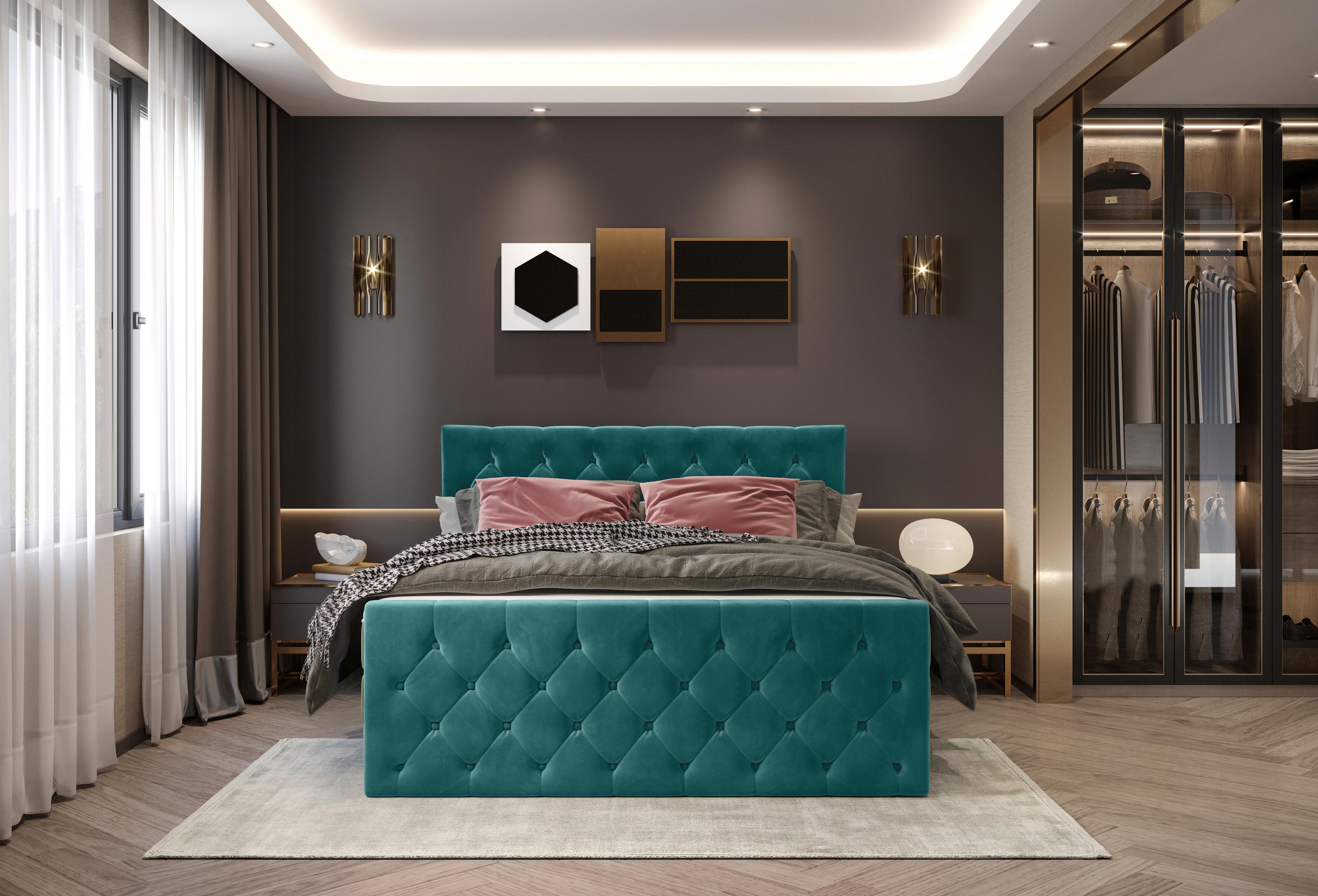 Boxspringbett Swing 9 Petrol 160x200 cm H4 - Beige/Petrol, ROMANTIK / LANDHAUS, Textil (164/121/236cm) - James Wood