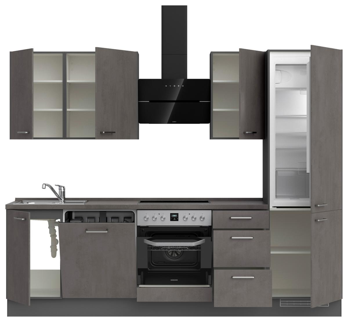 Kuchynská linka 270 cm, bridl.šedý betón/bridl.šedá - farba ušľachtilej ocele/bridlicová, Modern, kov/kompozitné drevo (270cm) - Nobilia