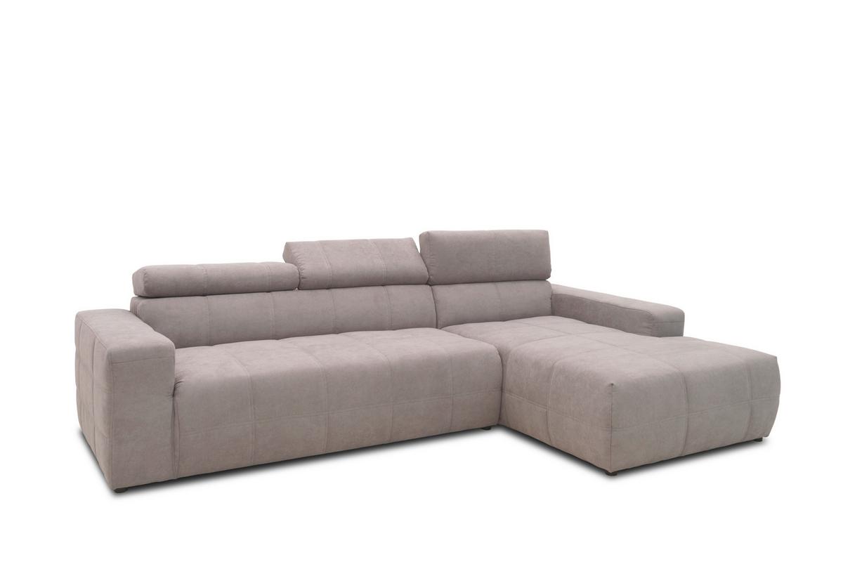 Ecksofa + Kopfteilverstellung Brandon Silberfarben - Silberfarben/Schwarz, Design, Textil (285/175cm) - MID.YOU