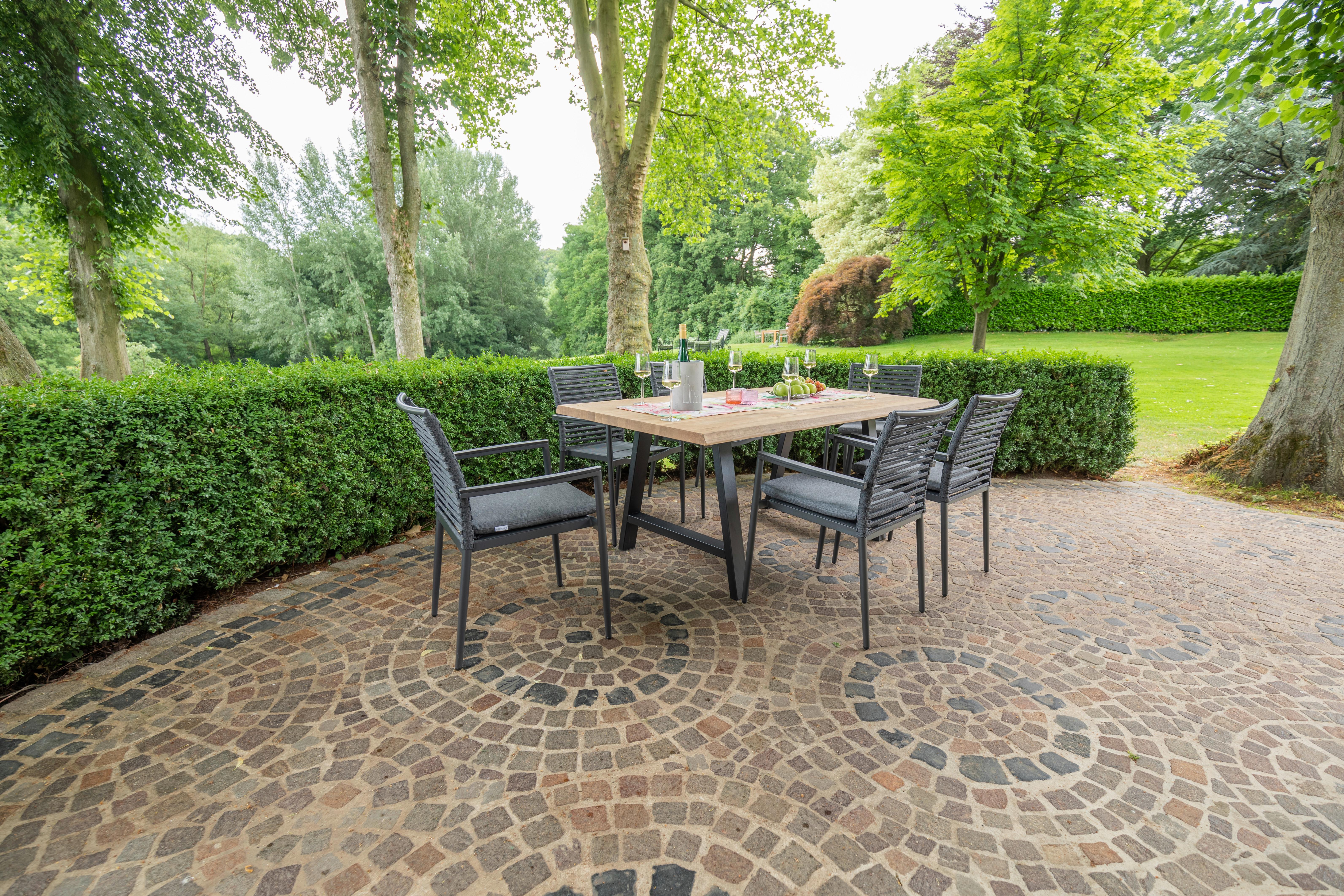 Gartentisch Bergen Eiche/Metall L 180 cm - Eichefarben/Schwarz, Basics, Holz/Metall (180/95/76cm) - Acamp