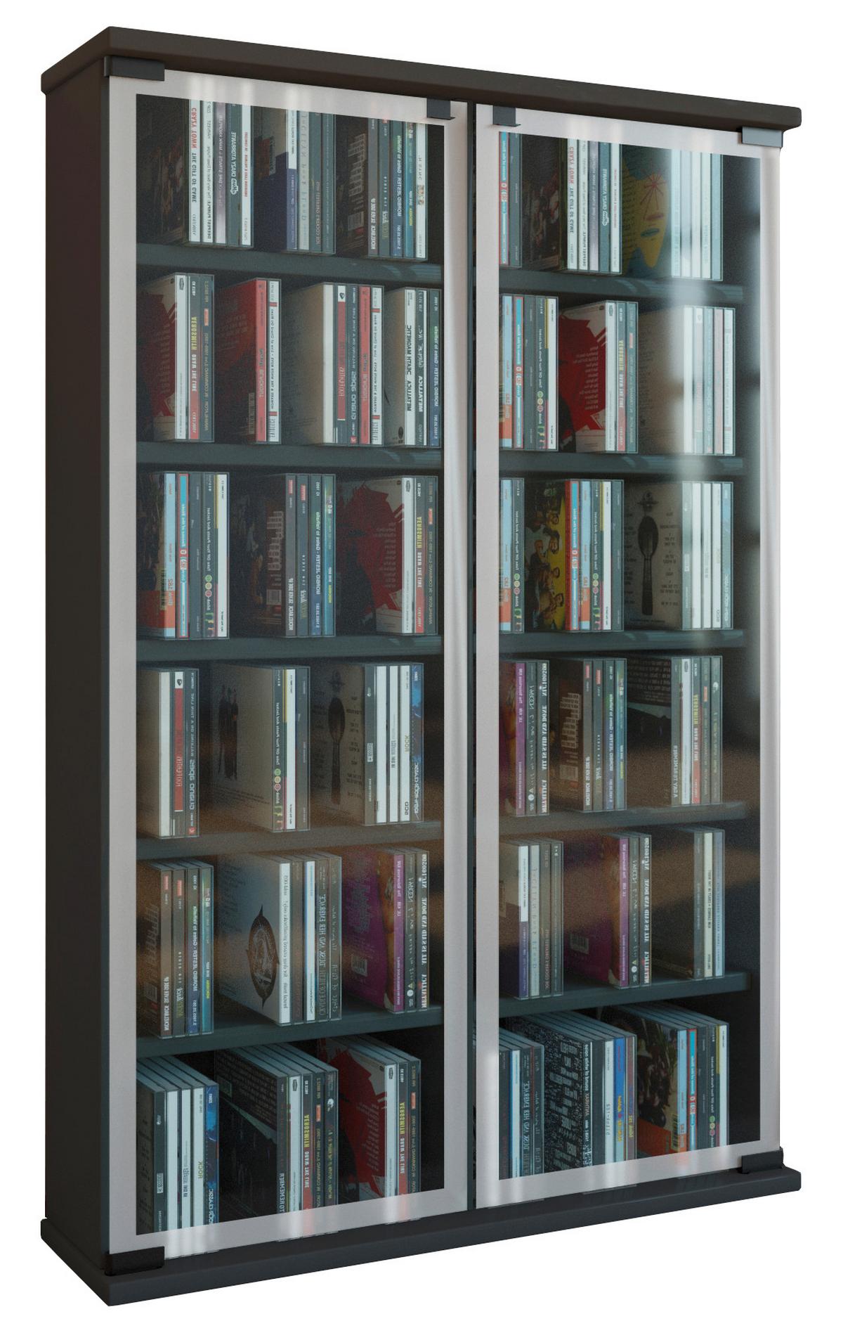 Regál na CD Galerie š: 60 cm černý - černá, Konvenční, kompozitní dřevo/sklo (60/92/18cm) - MID.YOU