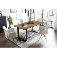 Tischgruppe Creme/Walnussfarben L: 180cm - Silberfarben/Walnussfarben, MODERN, Holz/Textil (180/90/75cm) - Livetastic