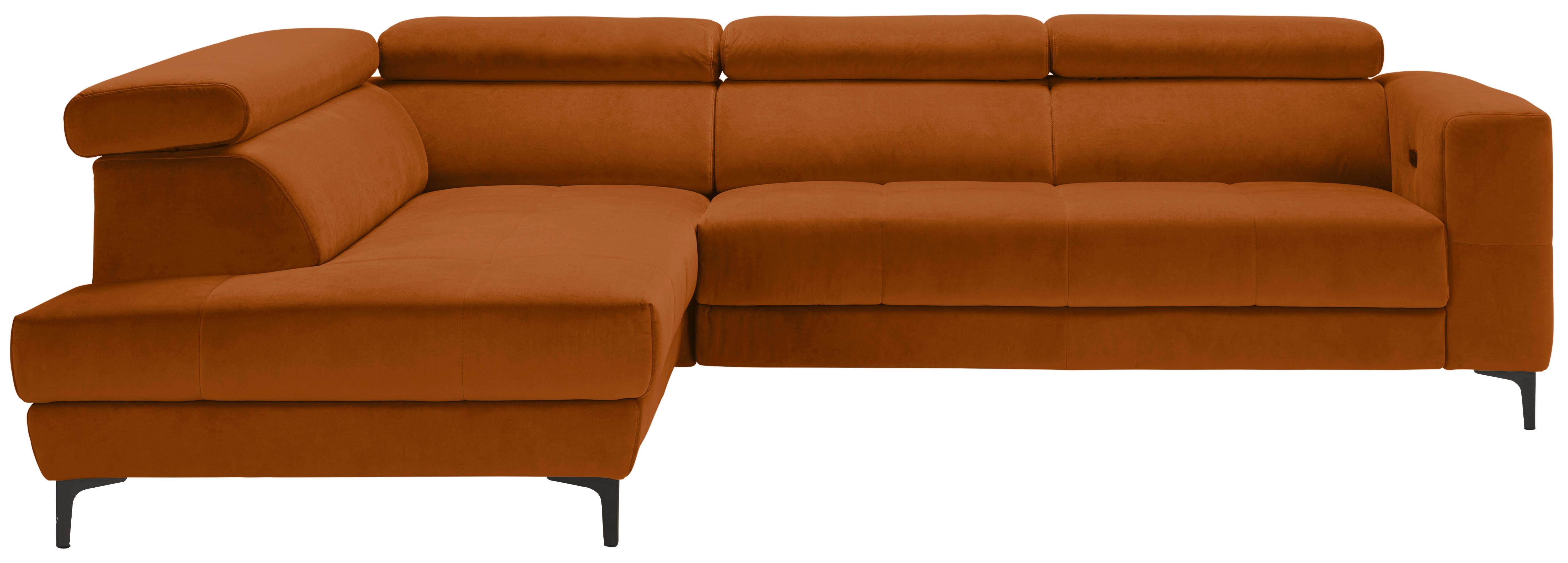 Rohová sedačka EMMA, levá, oranžová,op.hl.,USB,el.výsuv - oranžová/černá, Moderní, textil (210/301cm) - Premium Living