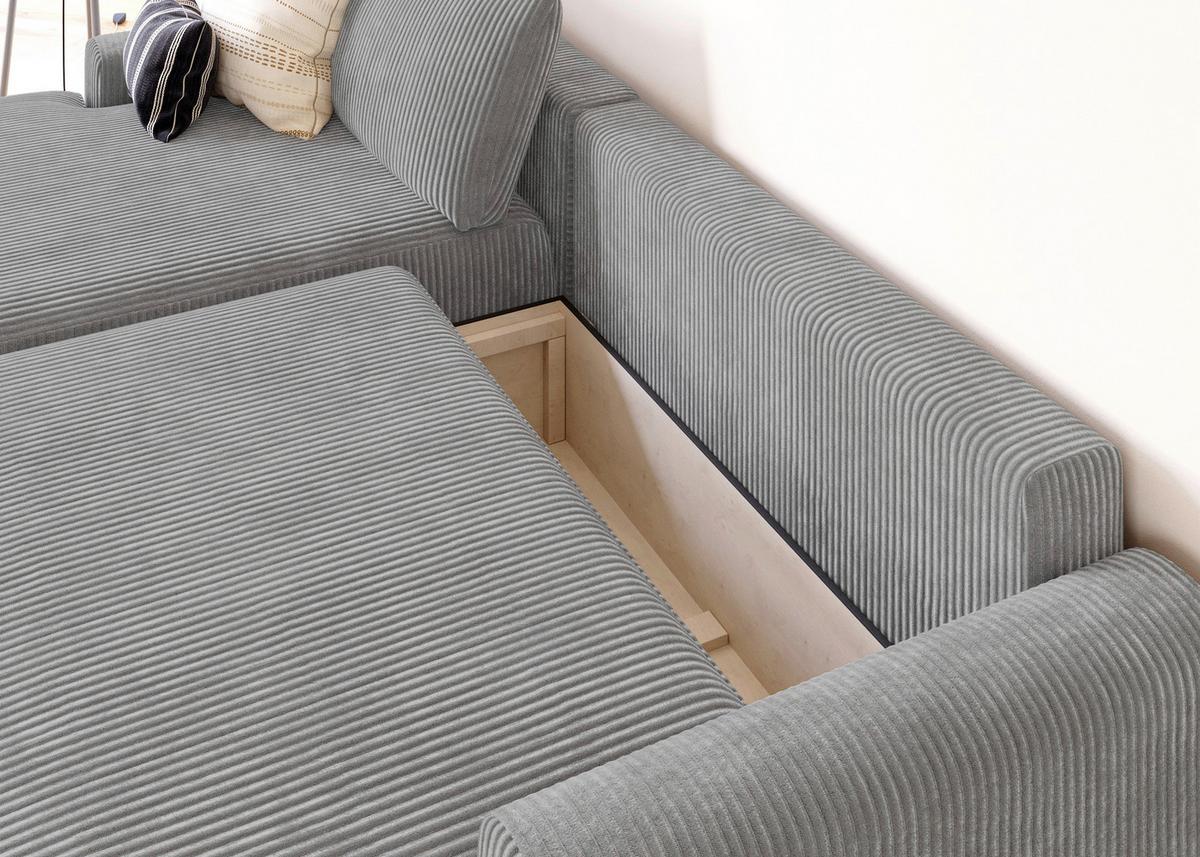 Eckschlafsofa Prag, Grau S: 167x253 cm - Schwarz/Grau, MODERN, Textil (167/253cm) - Trendmanufaktur