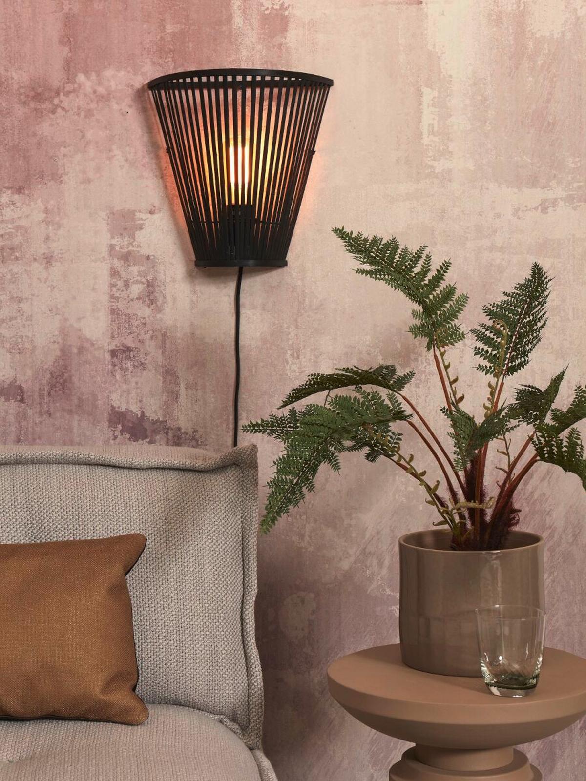 Wandleuchte Merapi Schwarz B: 30 cm - Schwarz, Trend, Holz (15/30/30cm) - Good & Mojo