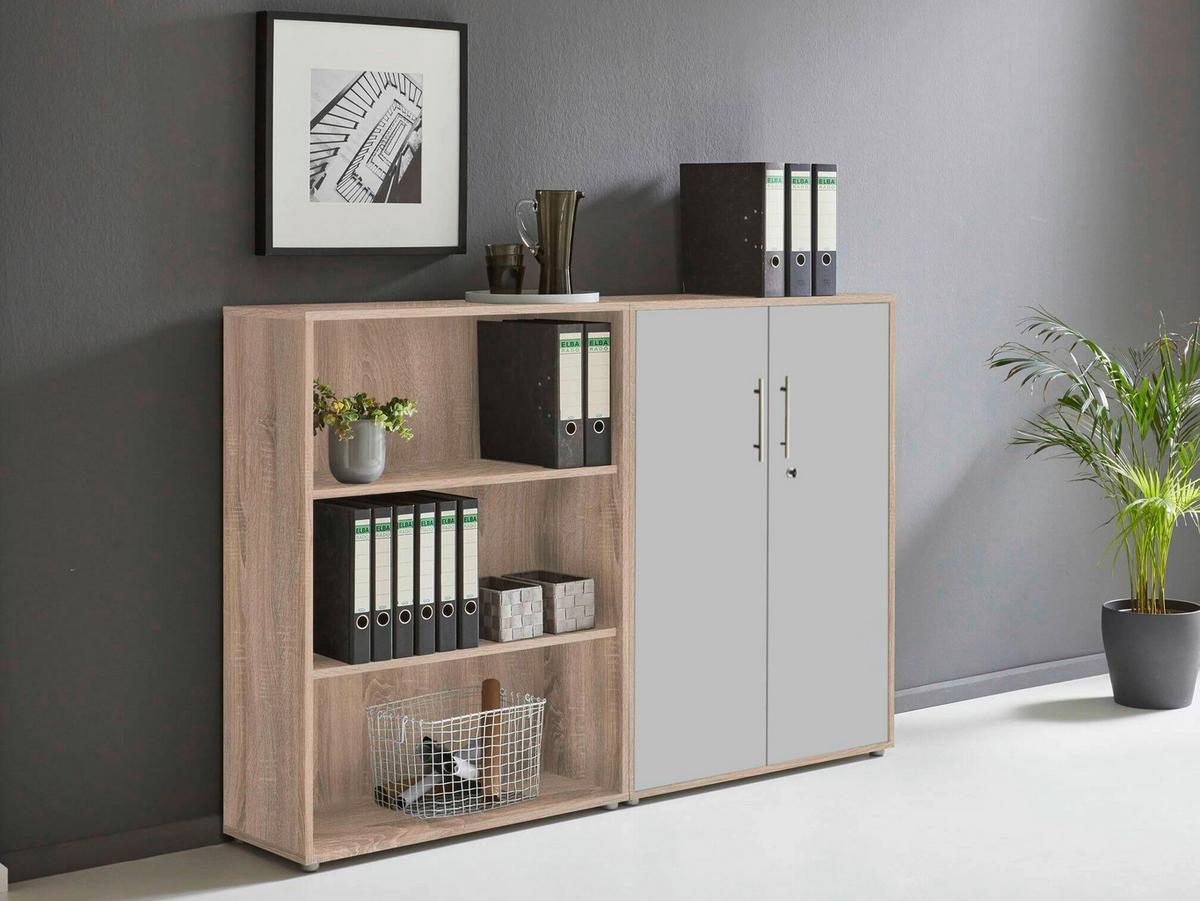 AKTENSCHRANK OFFICE EDITION-SW SET 1 NIEDR. - Hellgrau/Sonoma Eiche, MODERN, Holzwerkstoff (168,8/113,6/33cm) - MID.YOU