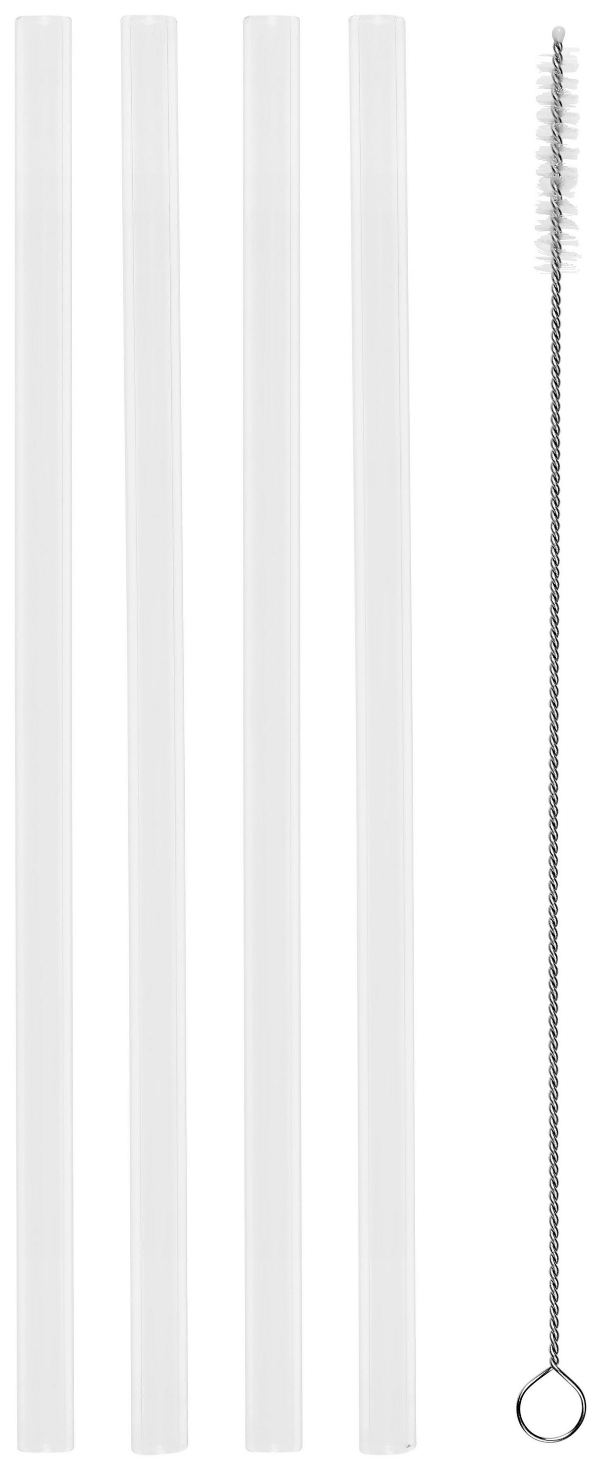 Wiederverwendbare Trinkhalme aus Glas 4 Stk. + Bürste - Klar, MODERN, Glas/Kunststoff - Luca Bessoni
