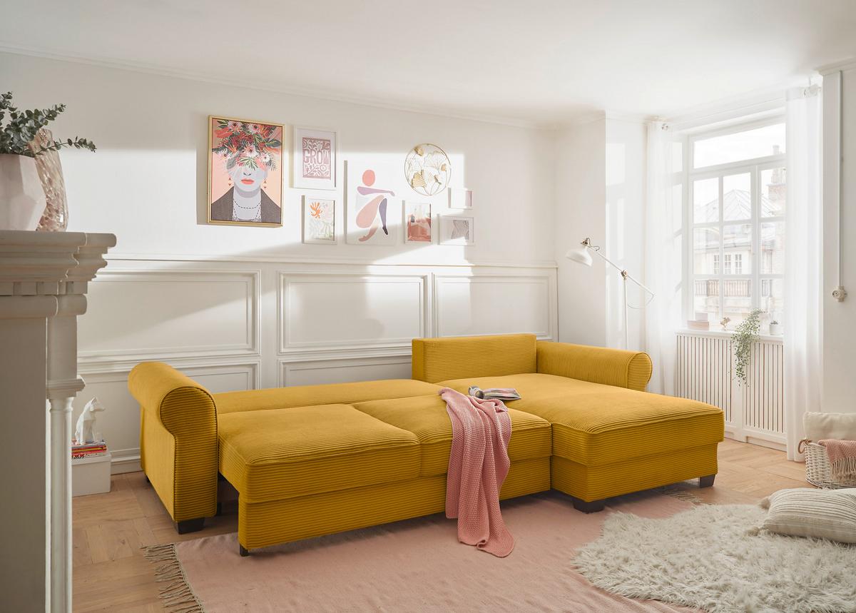 Ecksofa Maureen Gelb S: 318x197 Cm - Gelb/Schwarz, KONVENTIONELL, Textil (318/197cm) - MID.YOU