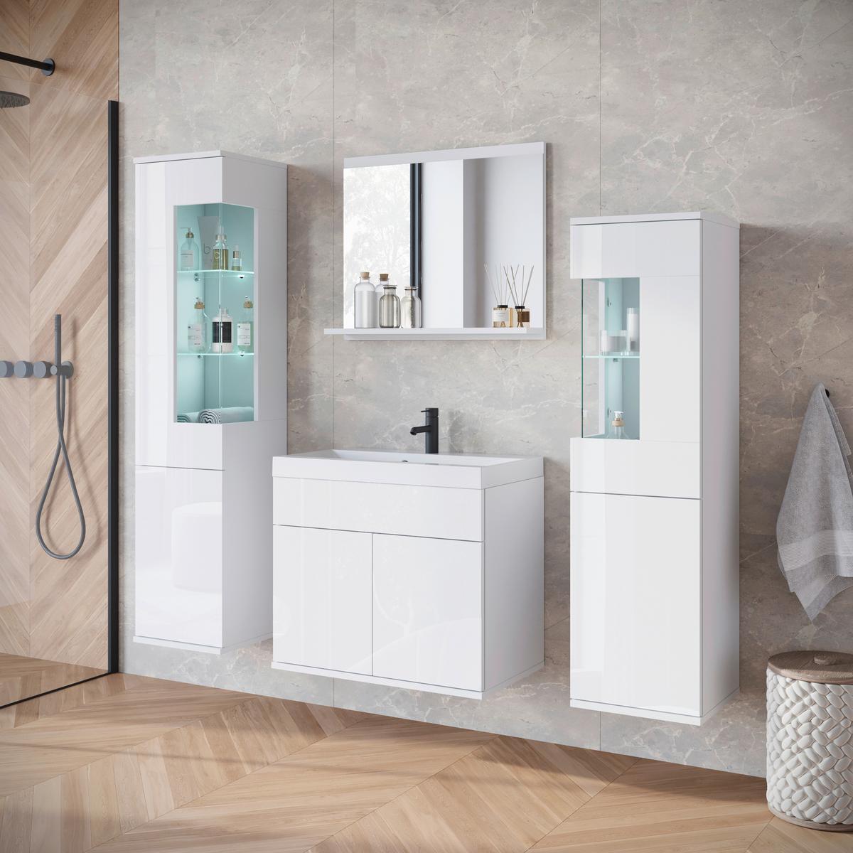 Badezimmer Narobi Weiß B: 120,4 cm - Weiß Hochglanz/Weiß, Trend, Glas/Keramik (120,4cm) - P & B